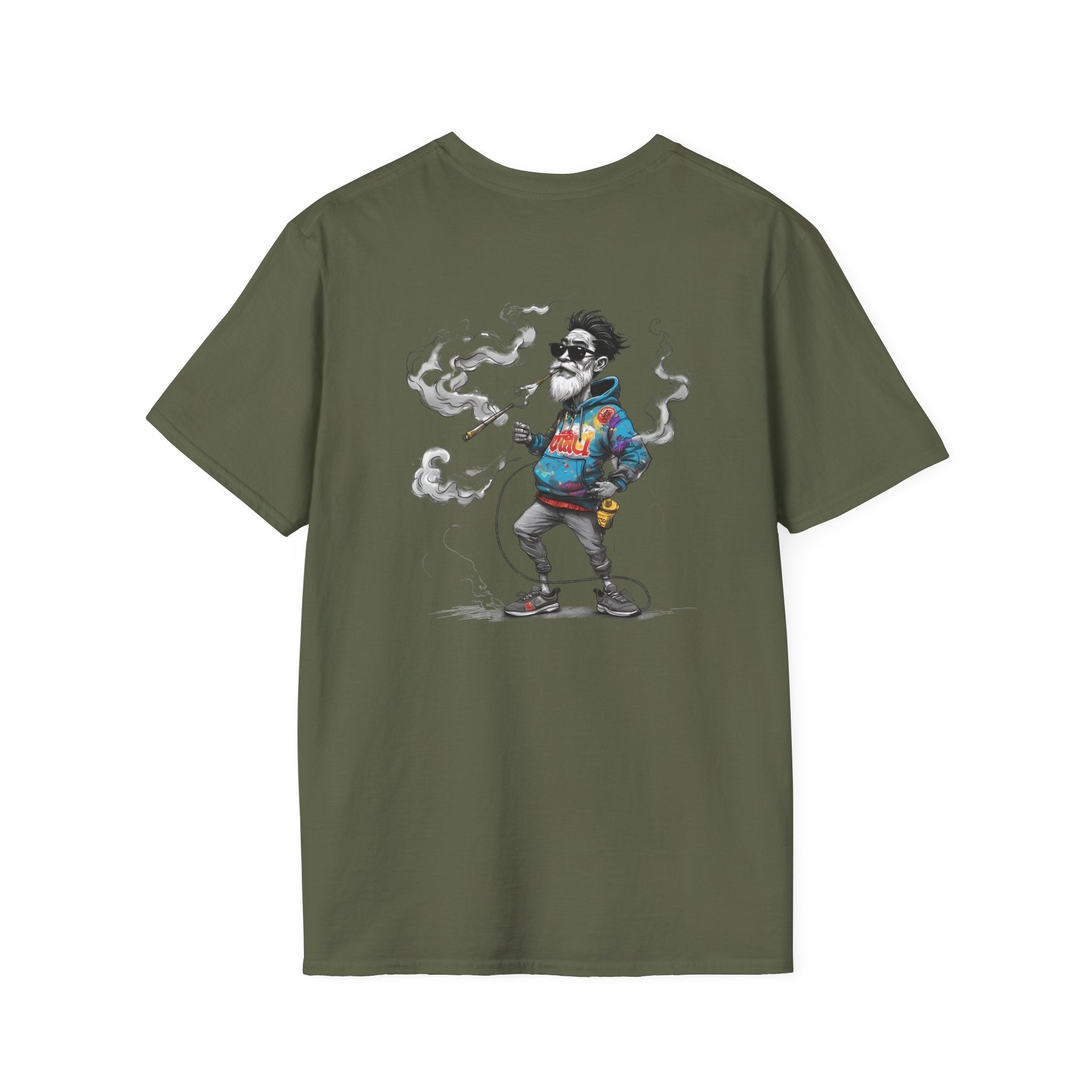 Cartoon T-Shirt – Funny Old Man Smoking Street Graphic Tee, Anti-Smoking Awareness Shirt