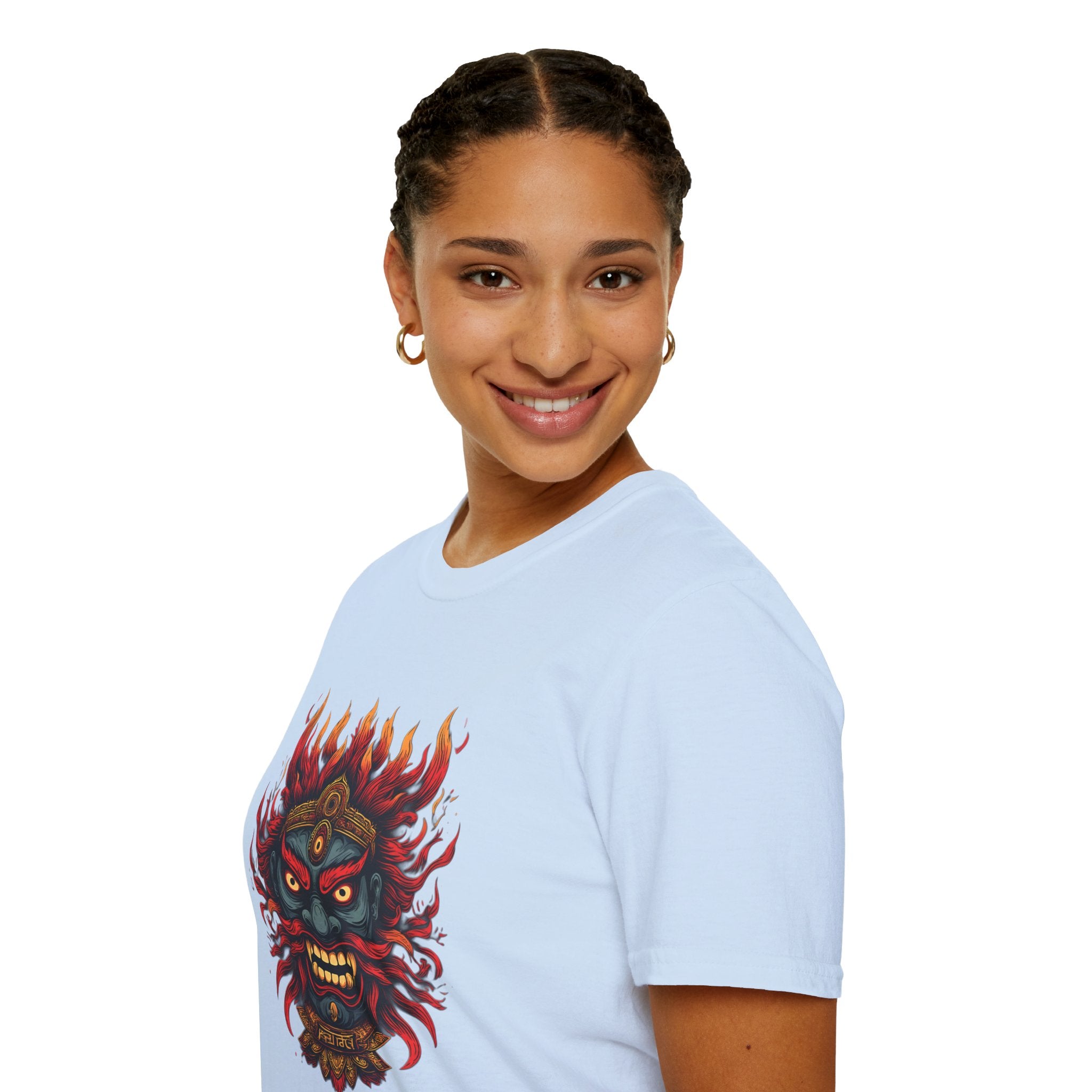 Flaming Demon Mask T-Shirt — Fierce Tattoo-Style Graphic Tee