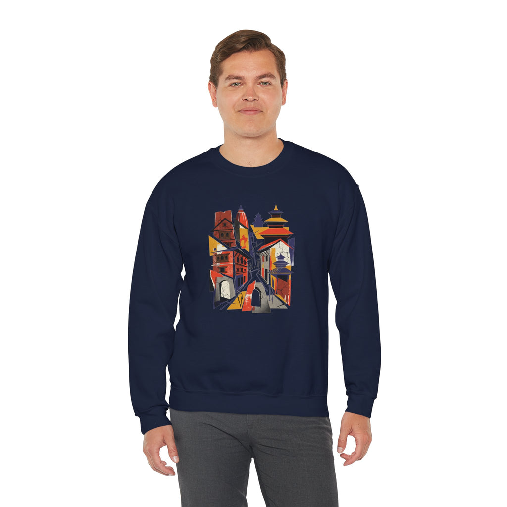 Architectural Cityscape Crewneck Sweatshirt — Abstract Urban Alley Art