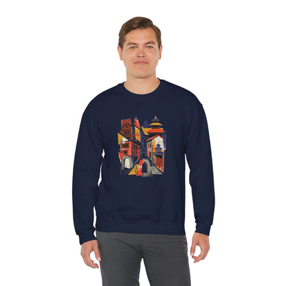 Architectural Cityscape Crewneck Sweatshirt — Abstract Urban Alley Art