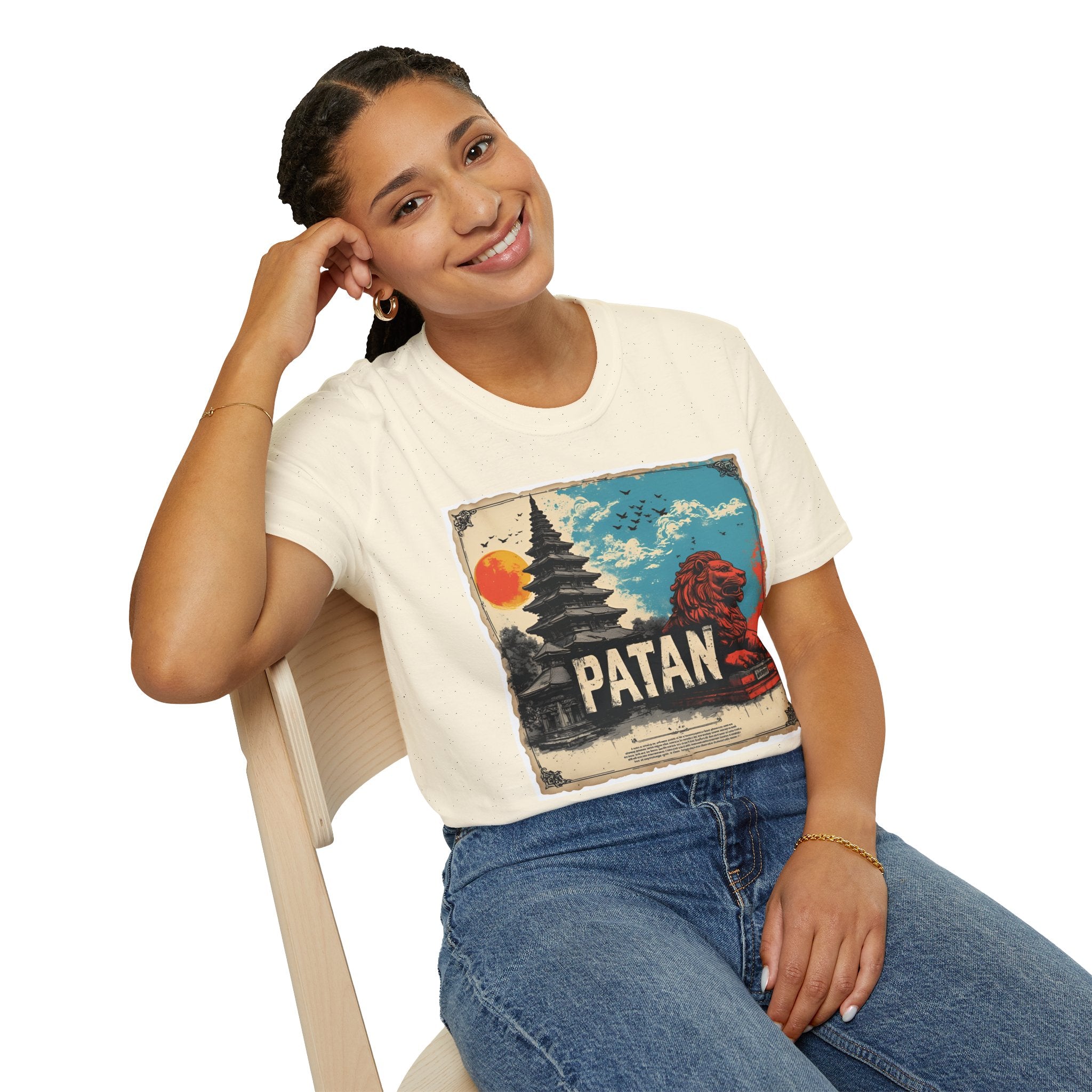 Patan City T-Shirt – Temple & Lion Graphic Tee, Nepali Cultural Heritage Design