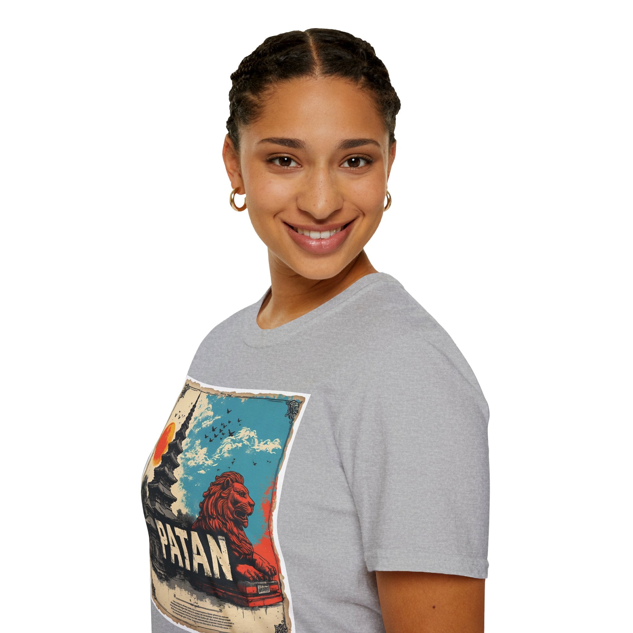 Patan City T-Shirt – Temple & Lion Graphic Tee, Nepali Cultural Heritage Design