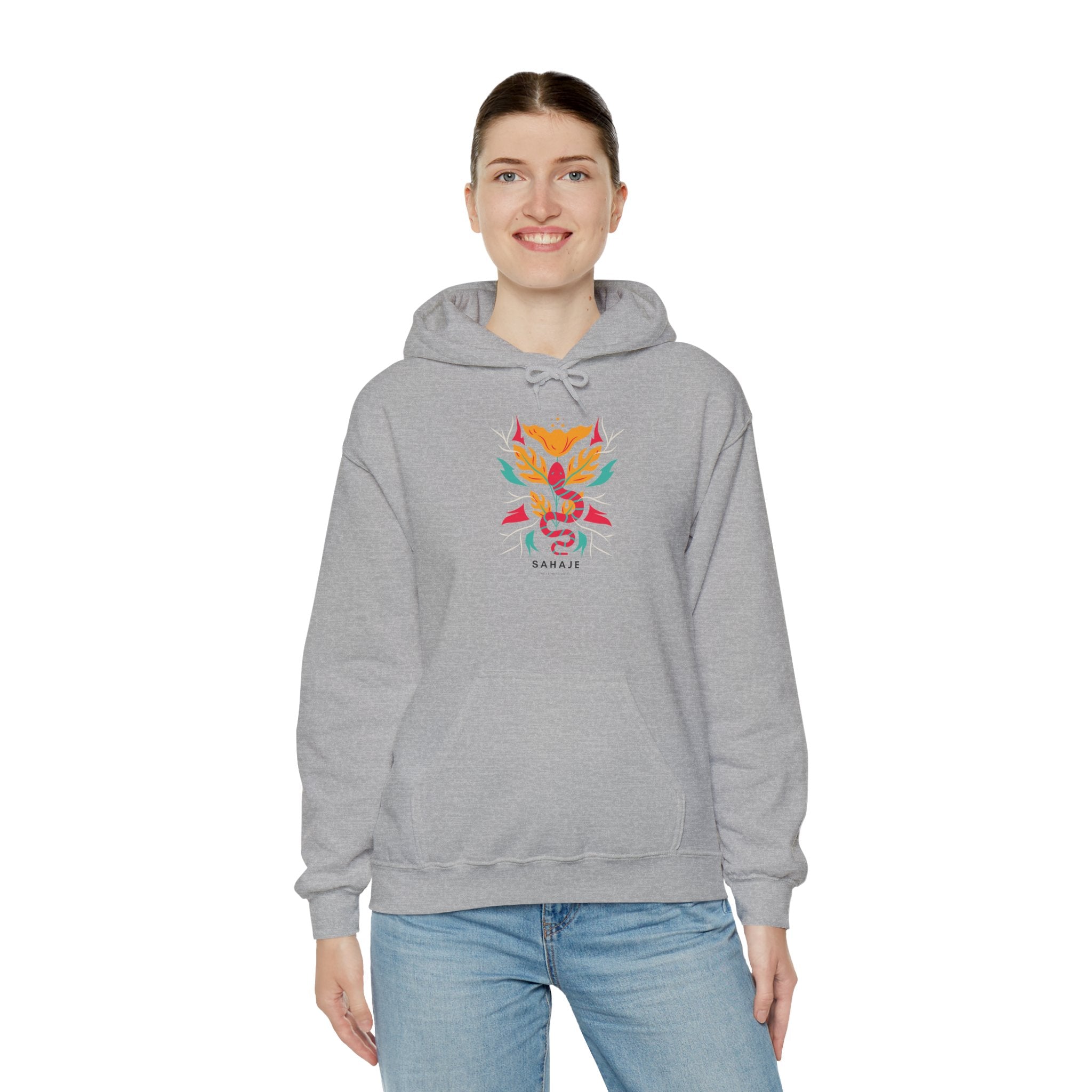 Floral Snake Hoodie — Colorful Serpent & Bloom Graphic Sweatshirt