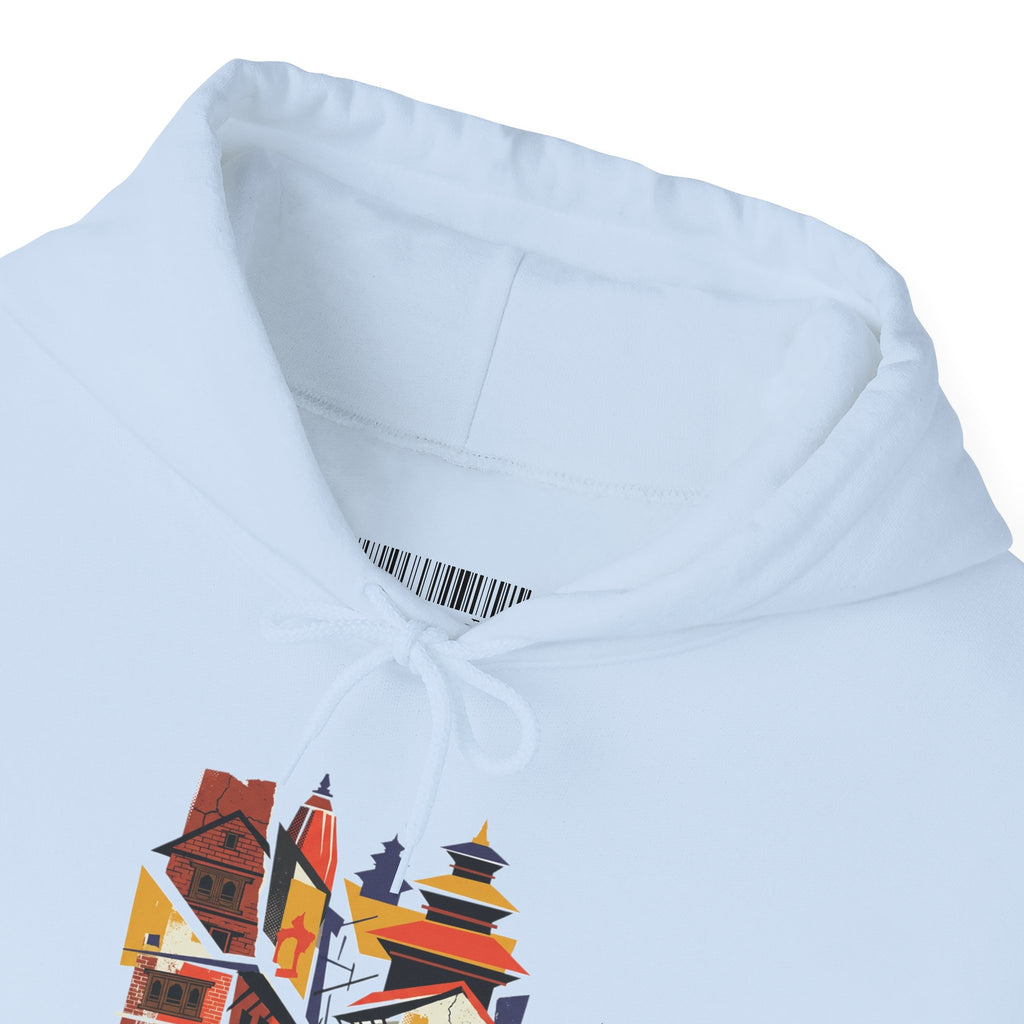 Cityscape Collage Hoodie — Colorful Urban Architecture Graphic Hoodie