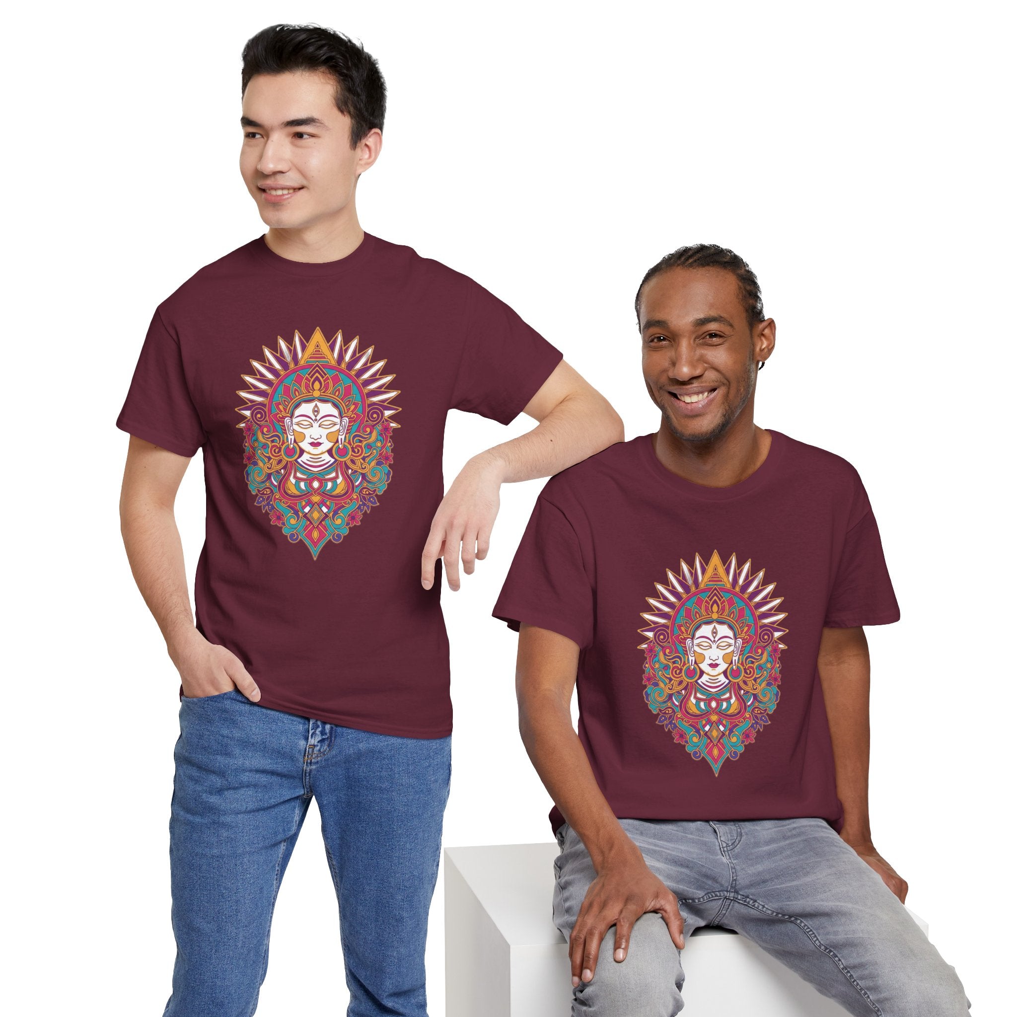 Spiritual Goddess Sun Mandala Tee — Colorful Boho Yoga T‑Shirt