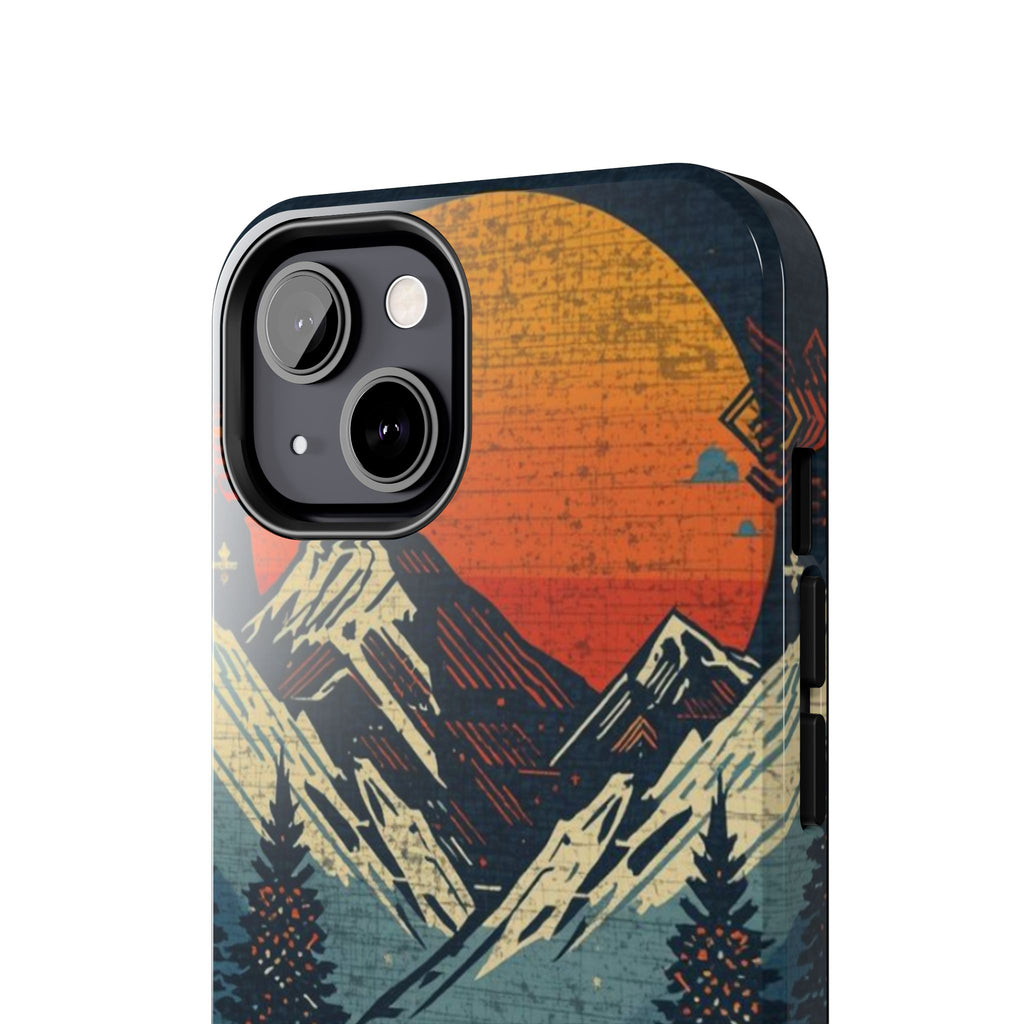 Tough Phone Case — Retro Mountain Sunset Design