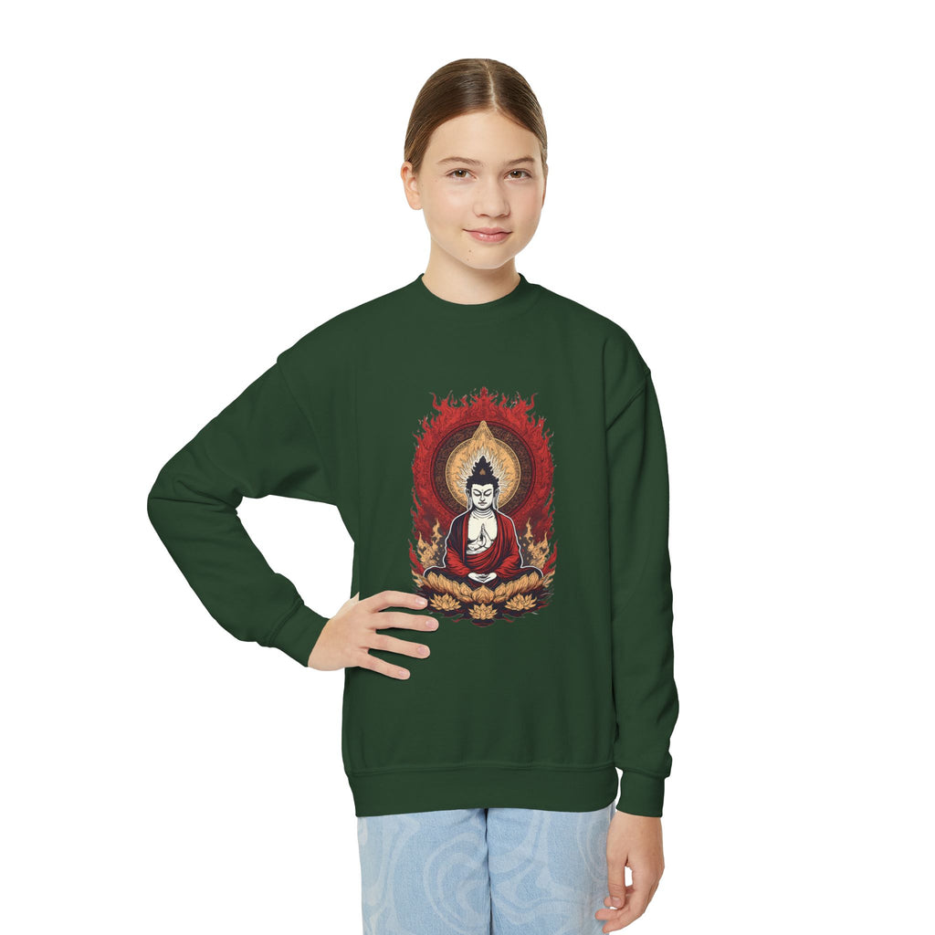 Buddha Flame Youth Crewneck Sweatshirt - Meditating Lotus Graphic