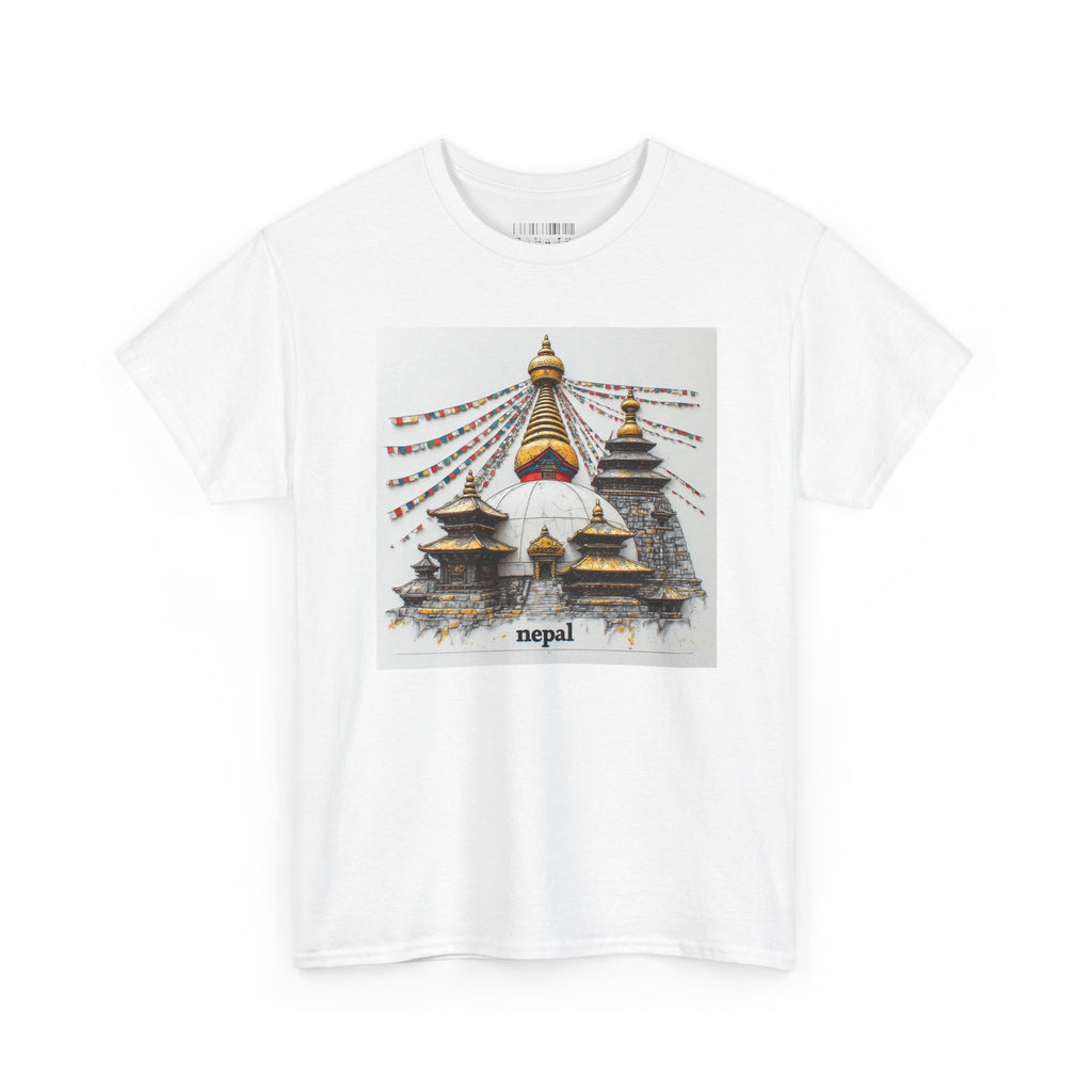 Nepal Swayambhunath Stupa T-Shirt — Buddhist Prayer Flags Travel Tee