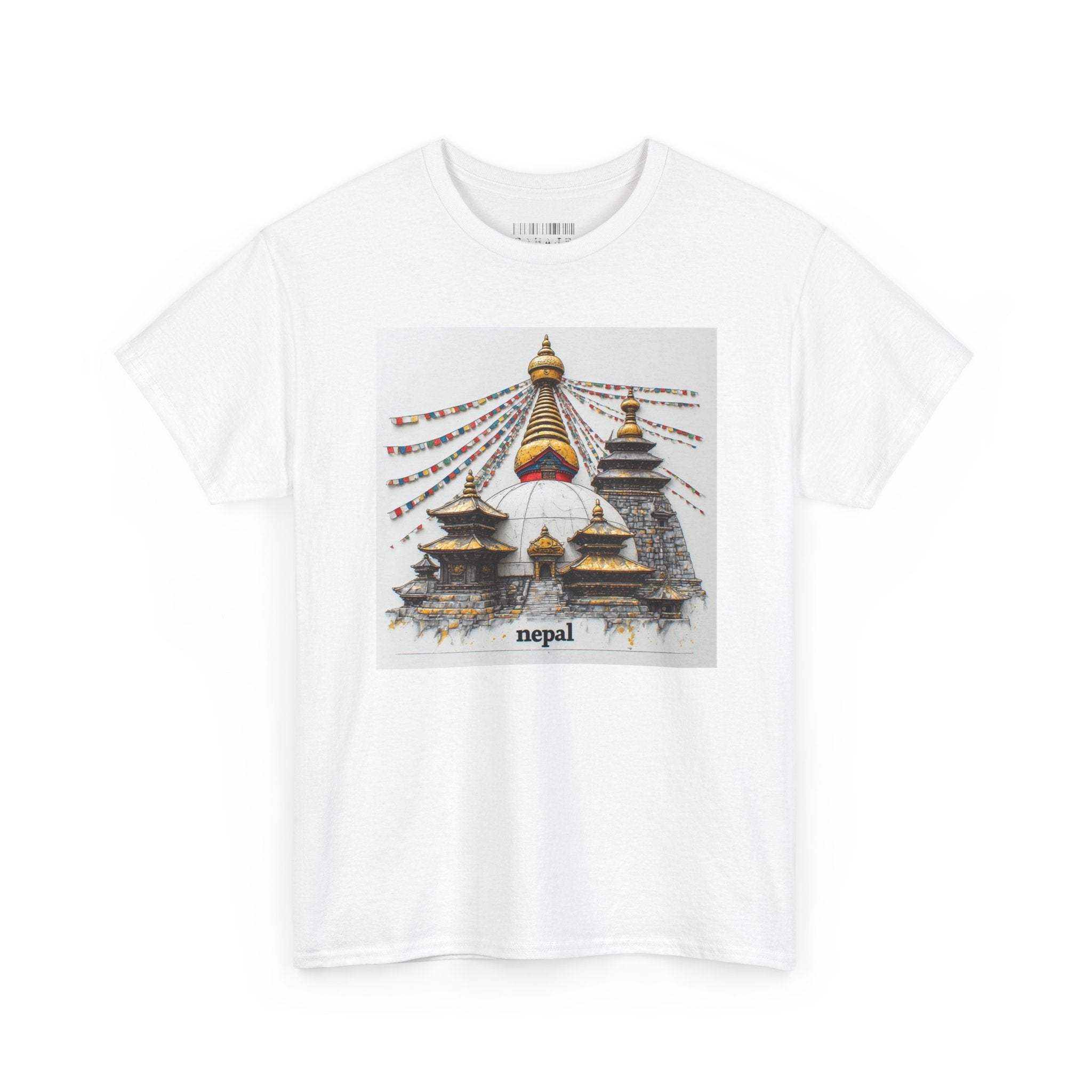 Nepal Swayambhunath Stupa T-Shirt — Buddhist Prayer Flags Travel Tee