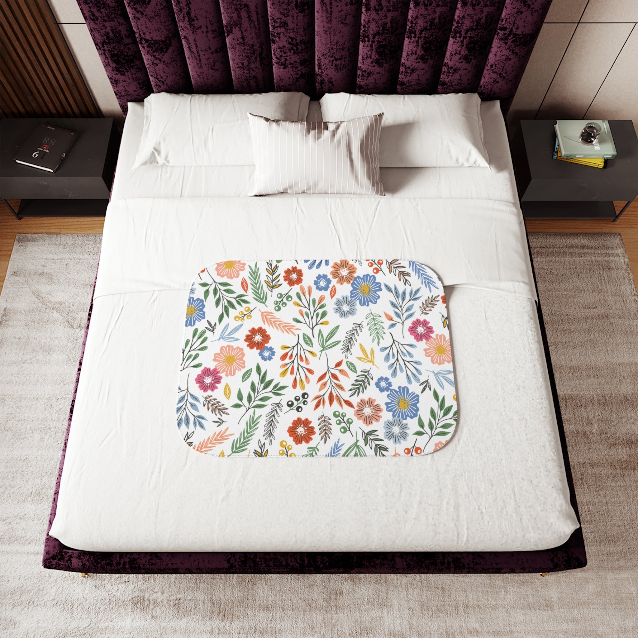 Floral Sherpa Blanket — Reversible Cozy Throw with Colorful Wildflower Print