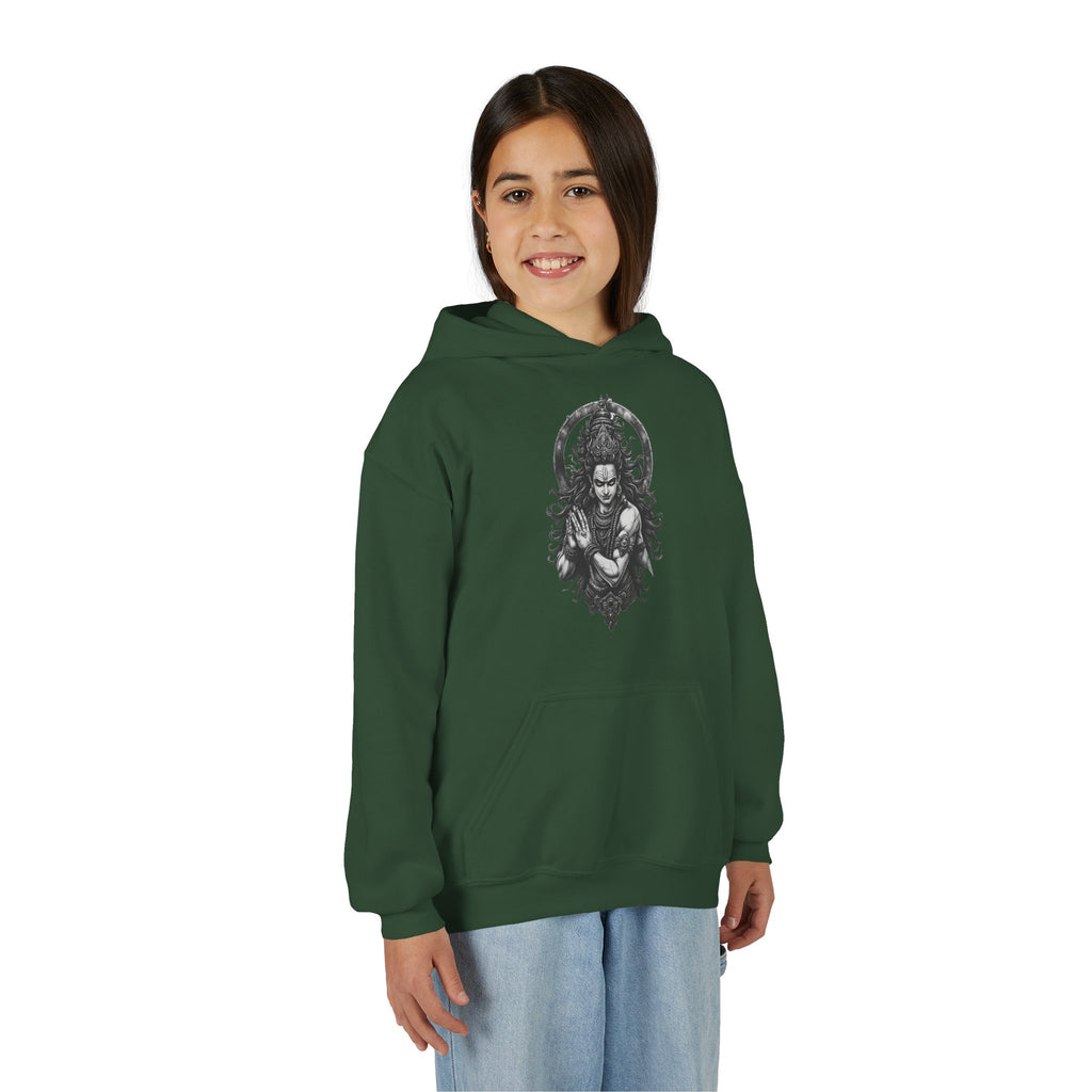 Youth Hoodie with Gothic Goddess Skull Art — Dark Fantasy Graphic Pullover