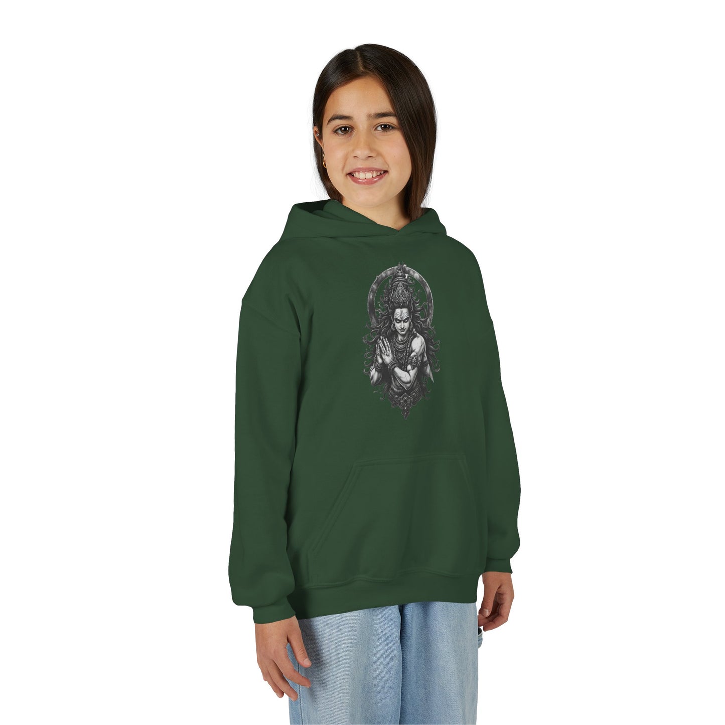 Youth Hoodie with Gothic Goddess Skull Art — Dark Fantasy Graphic Pullover