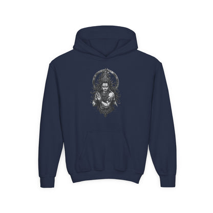 Youth Hoodie with Gothic Goddess Skull Art — Dark Fantasy Graphic Pullover