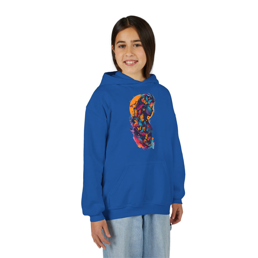 Youth Hoodie — Colorful Butterfly Silhouette Kids Pullover