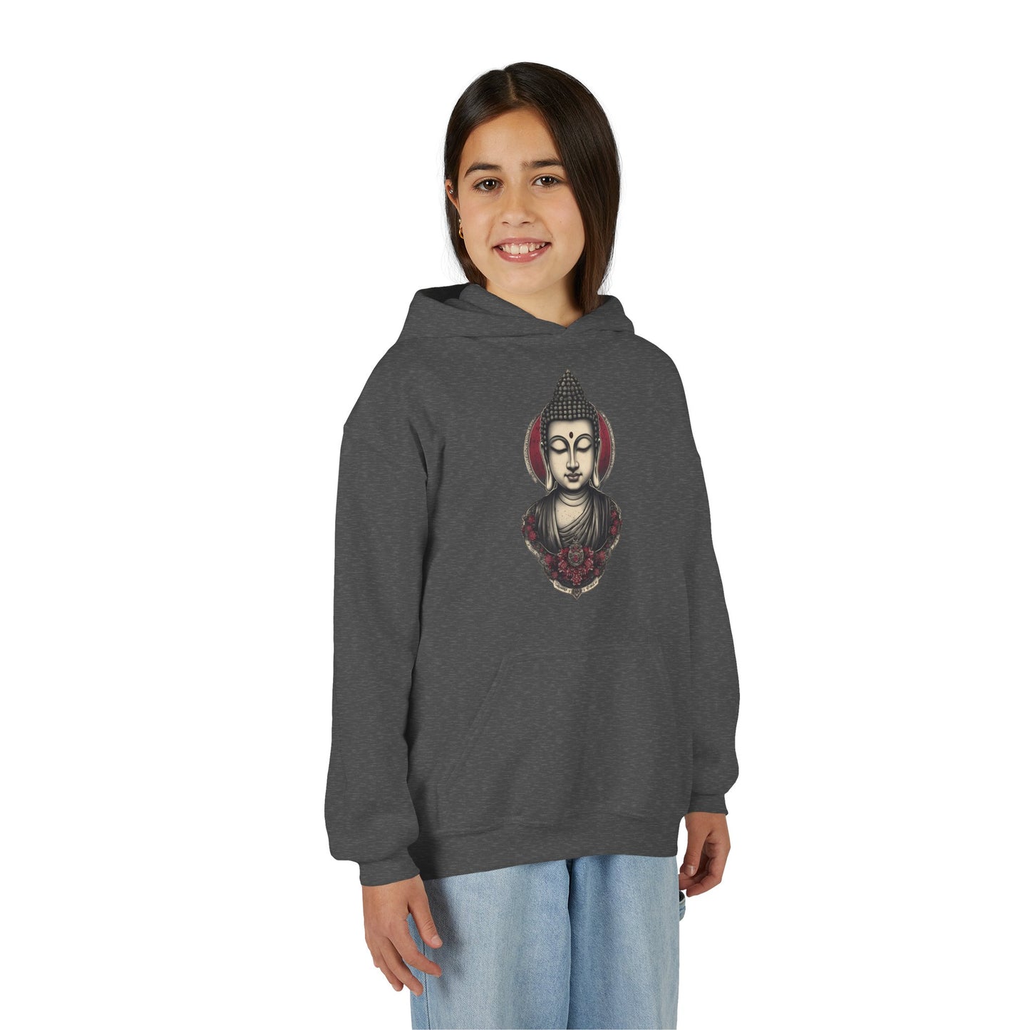 Buddha Head Youth Hoodie — Vintage Lotus Meditation Sweatshirt