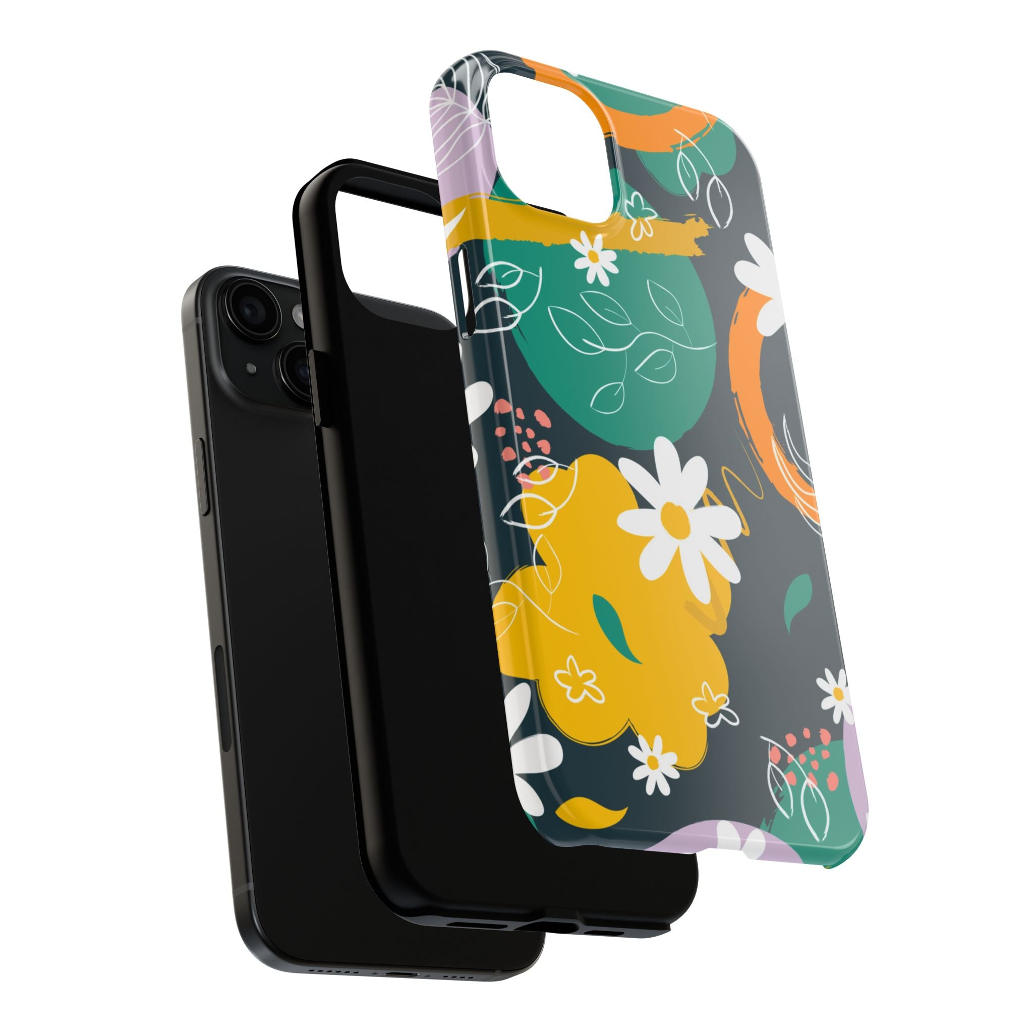 Floral Abstract Tough Phone Case — Colorful Daisies & Brushstroke Design