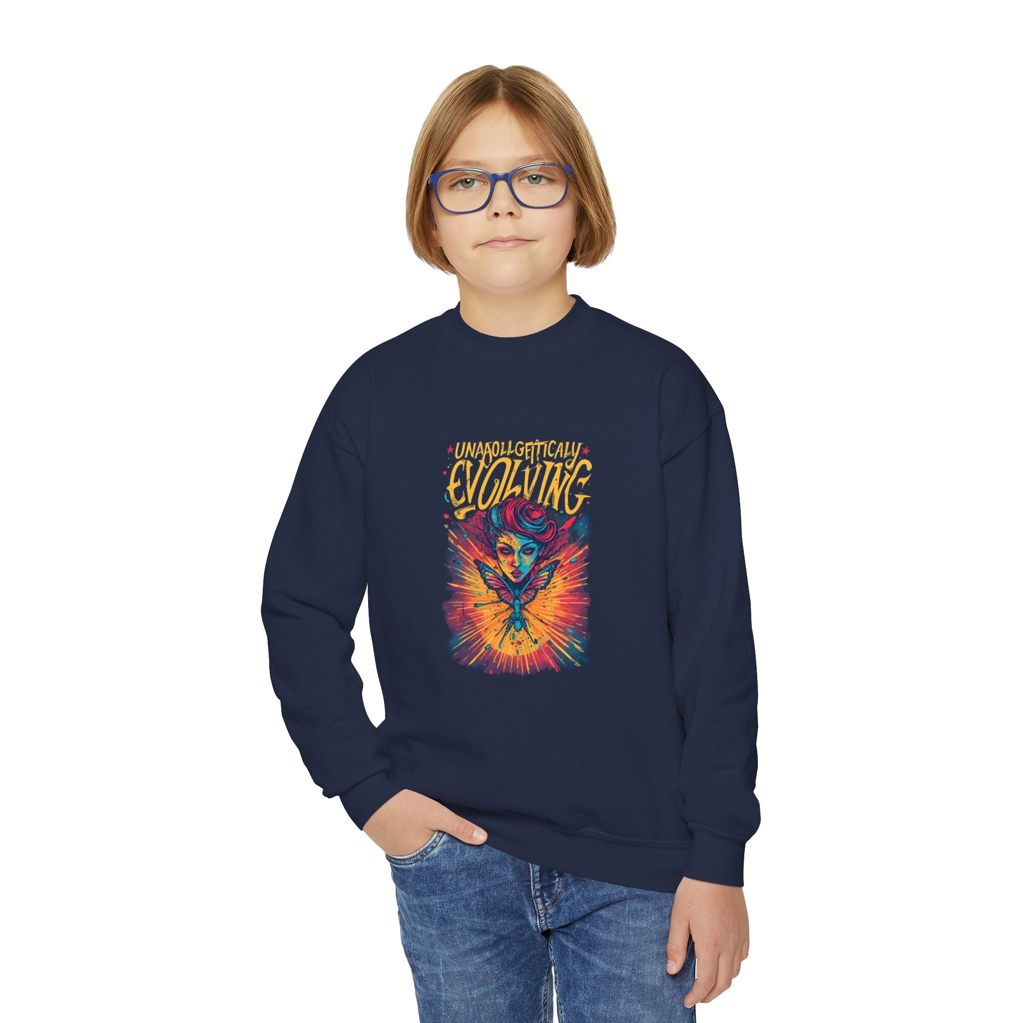 Psychedelic Evolving Skull Youth Crewneck Sweatshirt