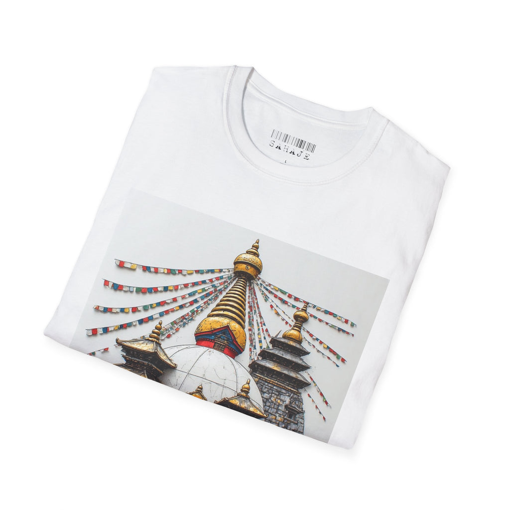 Nepal Temple Graphic T-Shirt — Boudhanath Stupa Prayer Flags Travel Tee