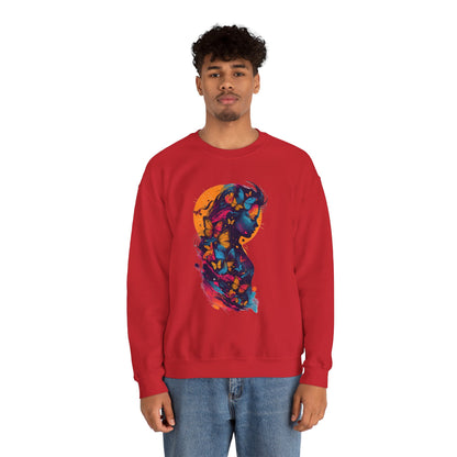 Butterfly Silhouette Crewneck Sweatshirt — Colorful Butterfly Profile Graphic