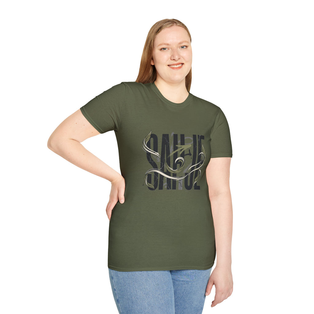 Saurus Graphic T-Shirt — Retro Block Lettering with Snake Illustration