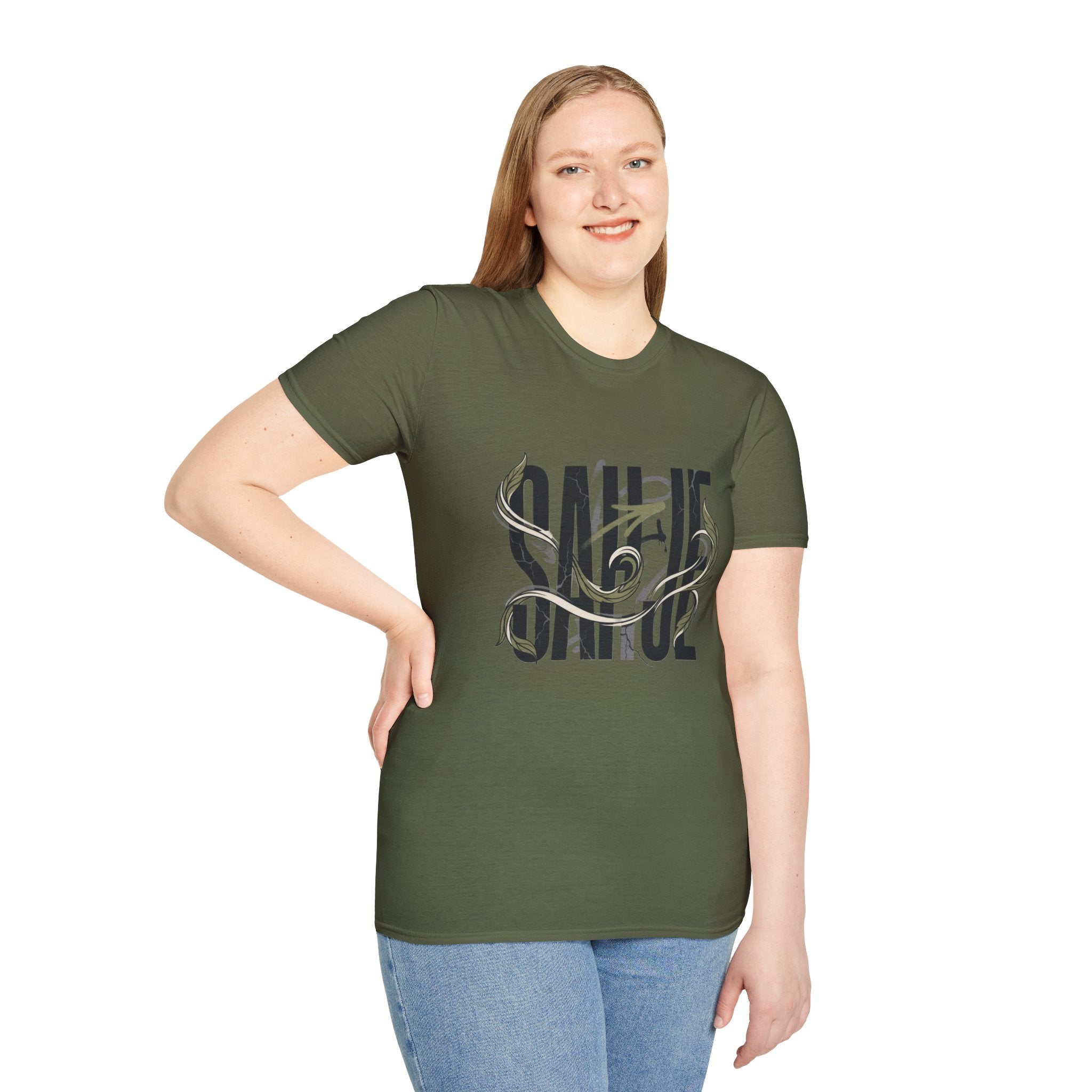 Saurus Graphic T-Shirt — Retro Block Lettering with Snake Illustration