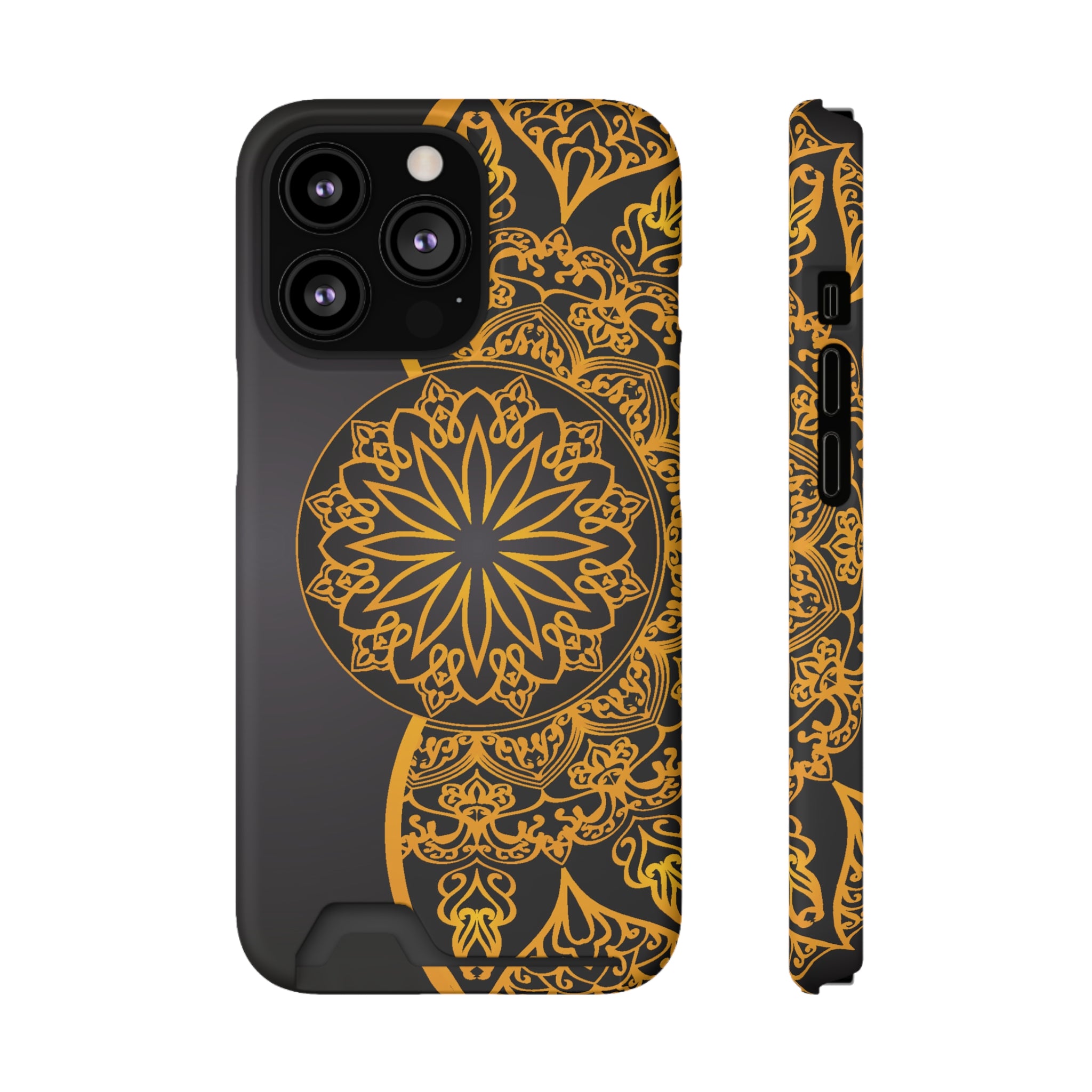 Elegant Mandala Phone Case With Card Holder, Boho Chic Gift, Smartphone Protector, Functional Accessory, Stylish Tech Decor