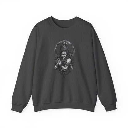 Shiva Meditation Crewneck Sweatshirt — Detailed Shiva Portrait Spiritual Yoga Pullover