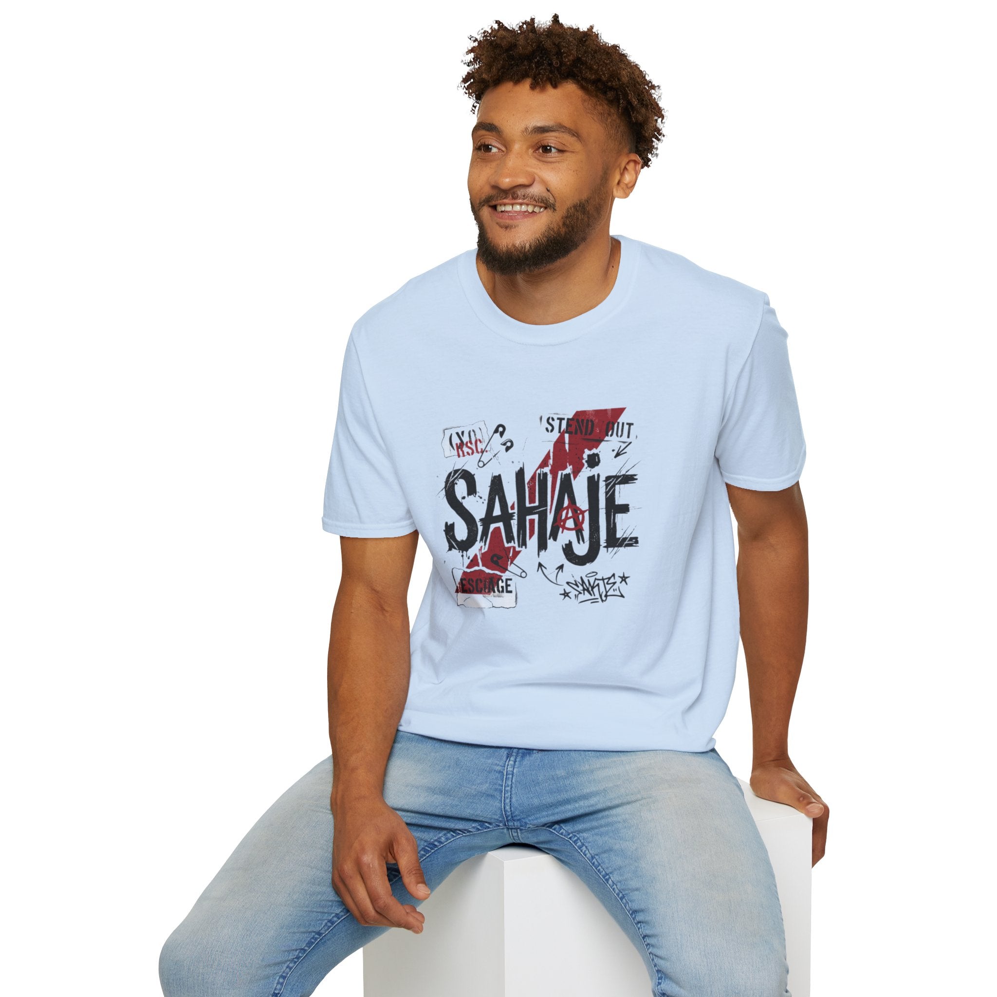 SAHAJE Graphic T‑Shirt — Distressed Red Accent Streetwear Tee