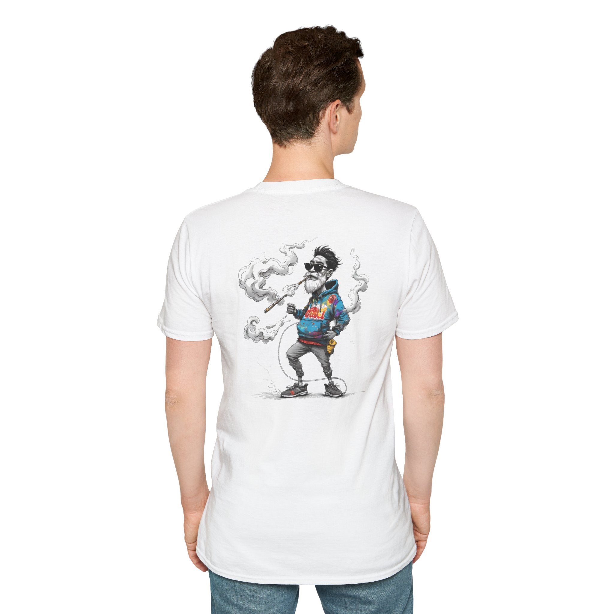 Cartoon T-Shirt – Funny Old Man Smoking Street Graphic Tee, Anti-Smoking Awareness Shirt