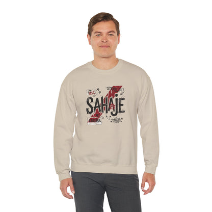 Crewneck Sweatshirt — 'Sahaje' Distressed Script Graphic