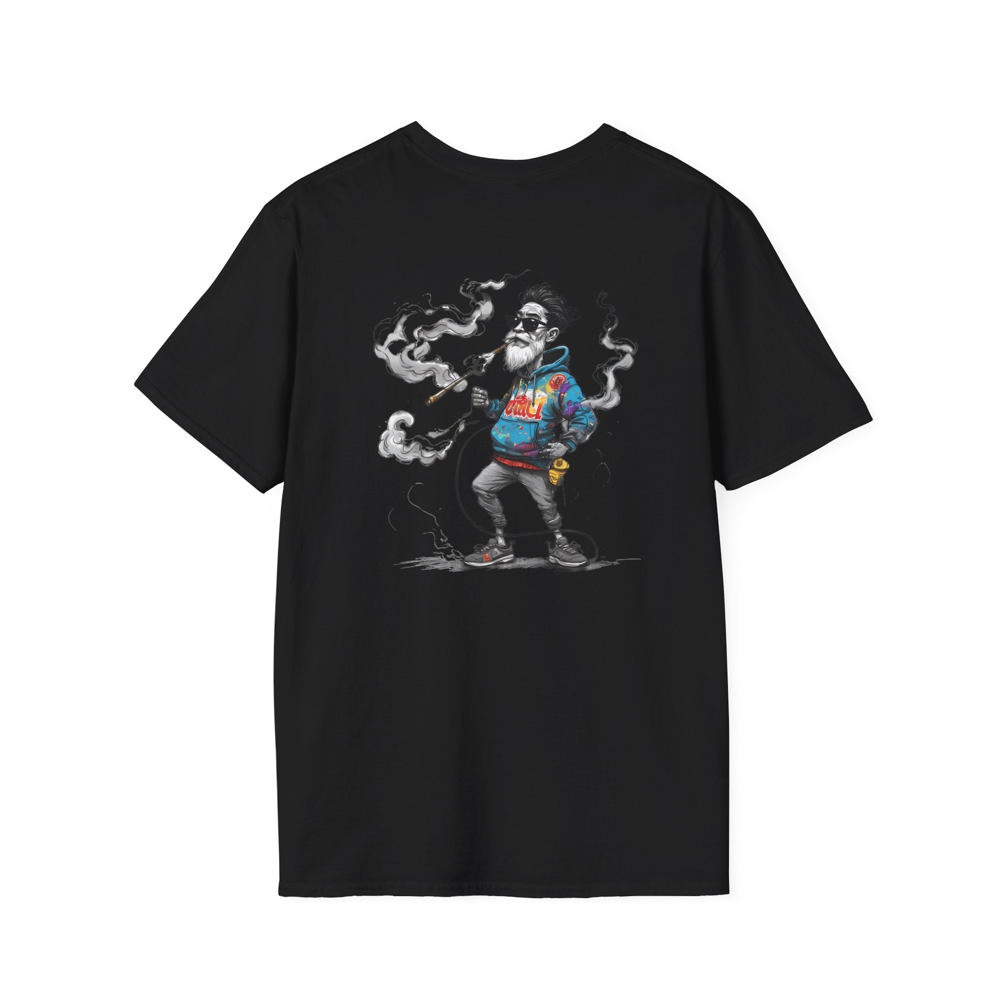 Cartoon T-Shirt – Funny Old Man Smoking Street Graphic Tee, Anti-Smoking Awareness Shirt