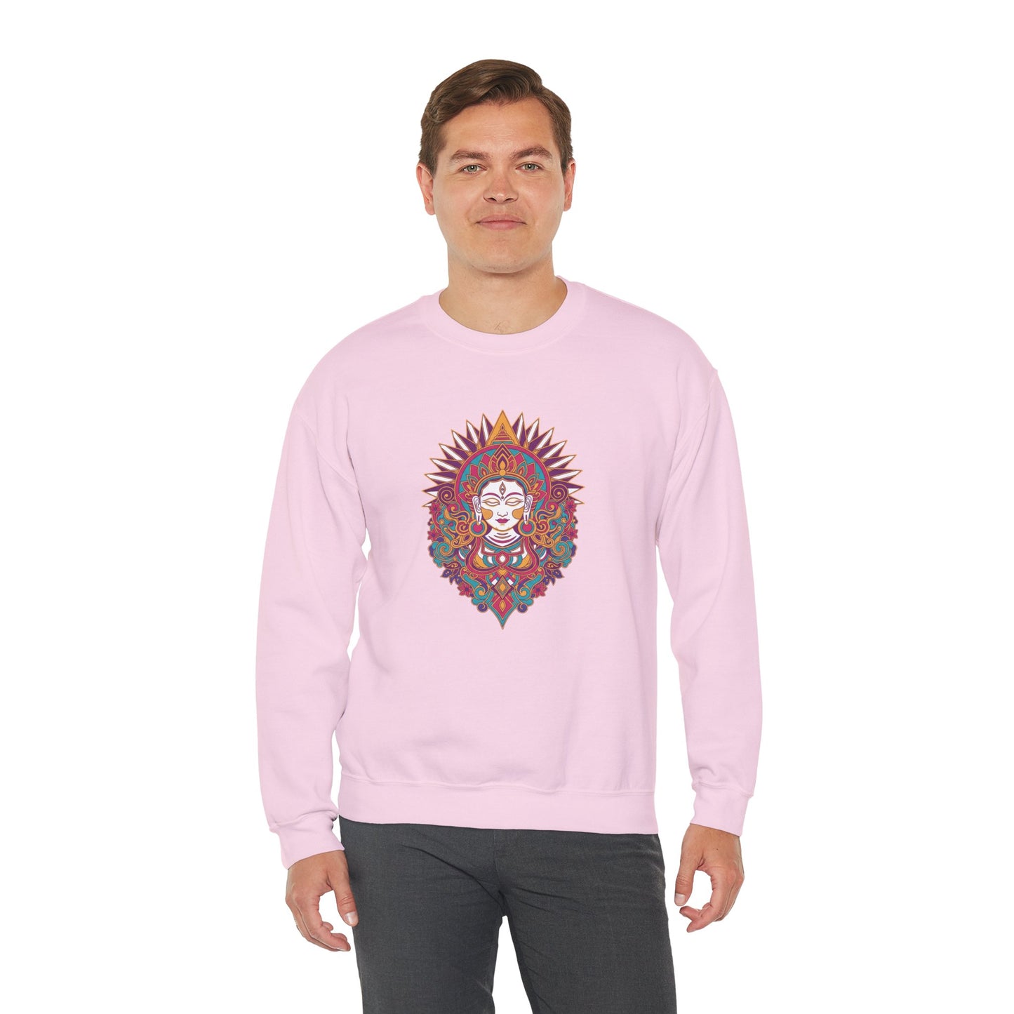 Crewneck Sweatshirt — Colorful Mandala Goddess Graphic
