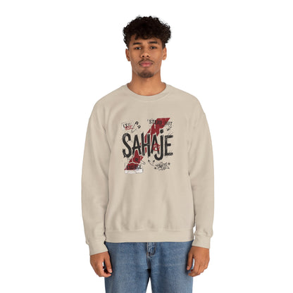 Crewneck Sweatshirt — 'Sahaje' Distressed Script Graphic