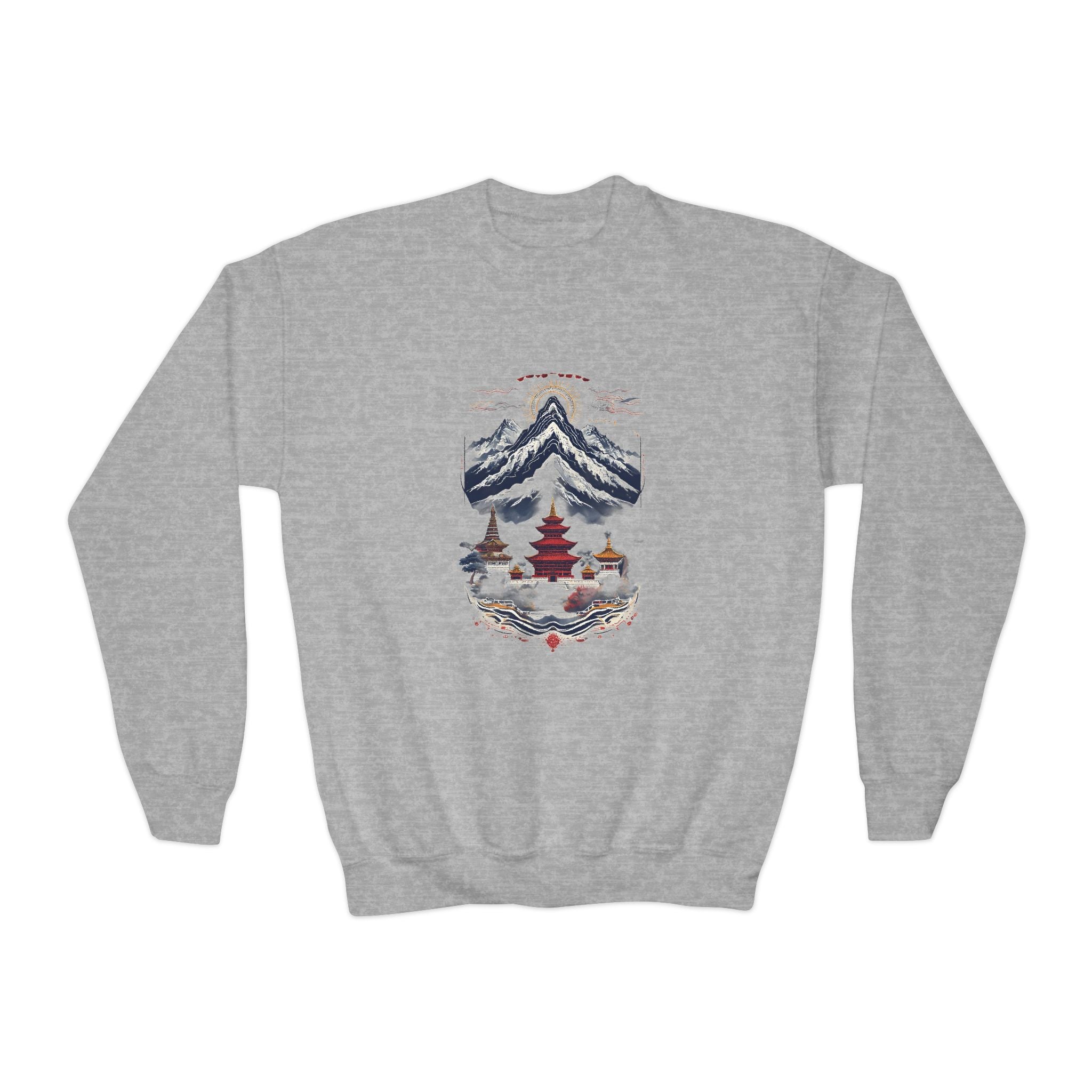 Youth Mountain Holiday Crewneck Sweatshirt — Cozy Winter Tree Graphic