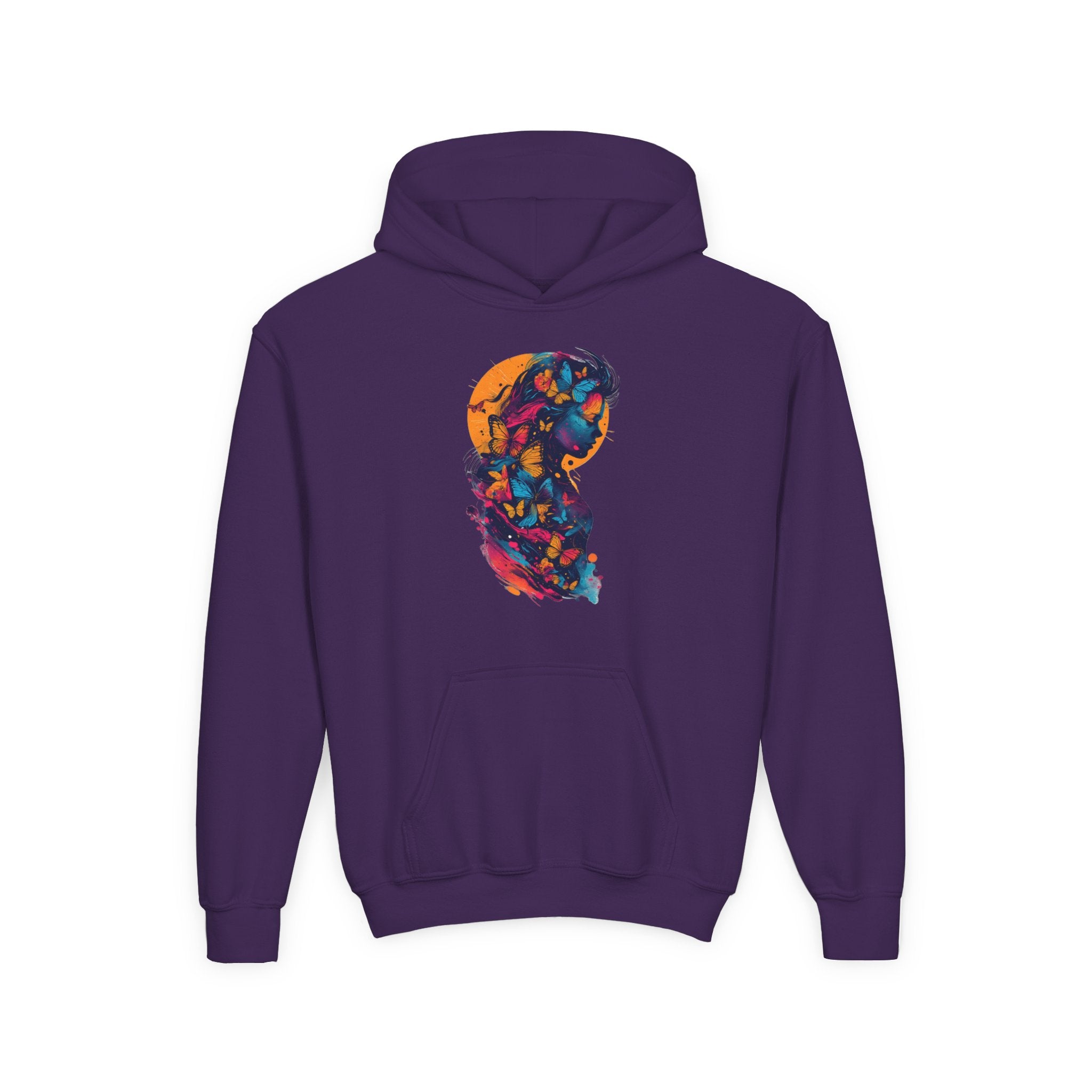 Youth Hoodie — Colorful Butterfly Silhouette Kids Pullover