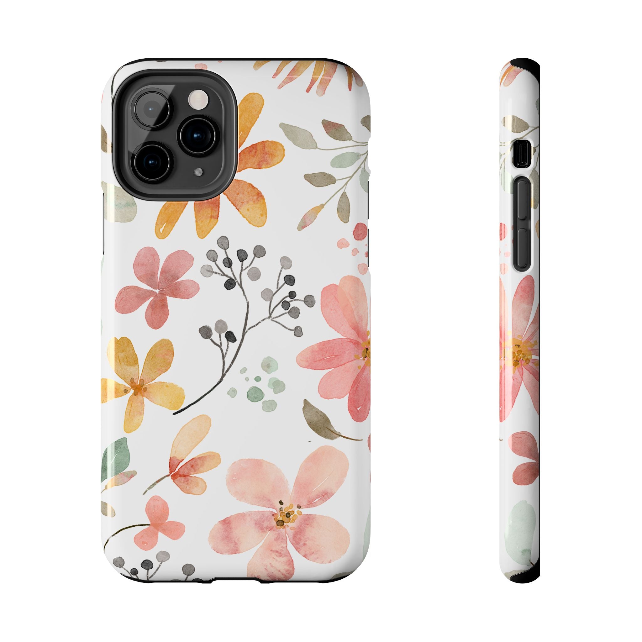 Floral Watercolor Tough Phone Case — Pink & Peach Botanical Protection