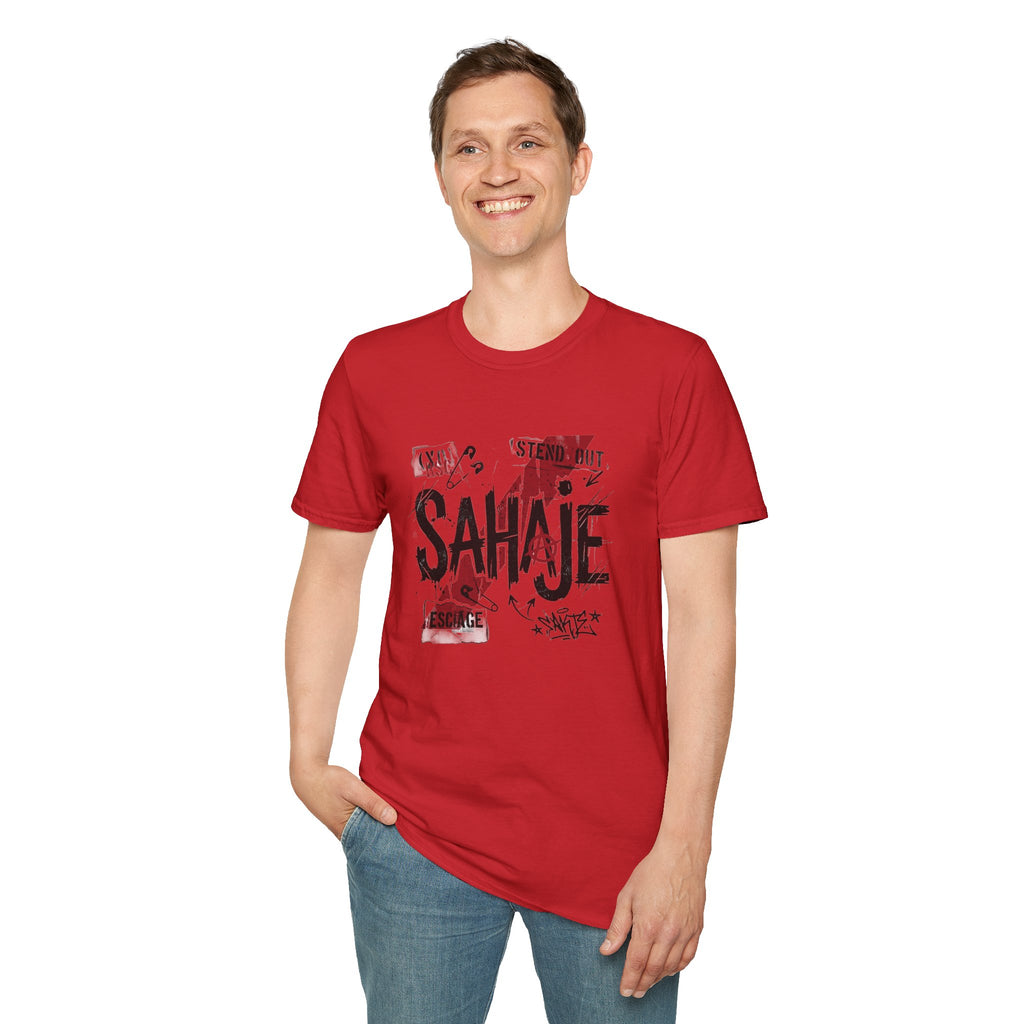 SAHAJE Graphic T‑Shirt — Distressed Red Accent Streetwear Tee