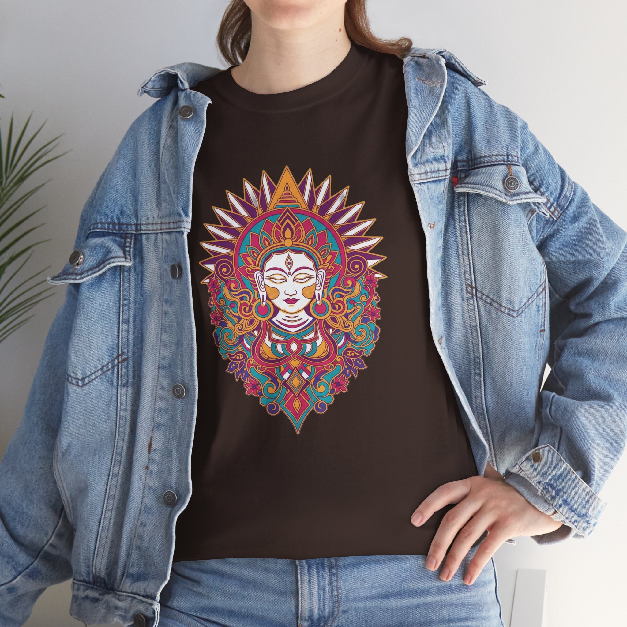 Spiritual Goddess Sun Mandala Tee — Colorful Boho Yoga T‑Shirt