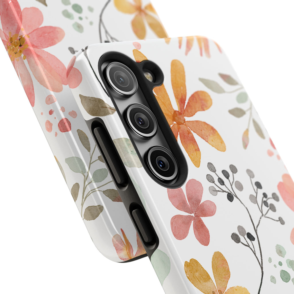 Floral Watercolor Tough Phone Case — Pink & Peach Botanical Protection