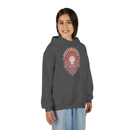 Youth Hoodie with Colorful Sugar Skull Goddess Design — Day of the Dead Kids Pullover