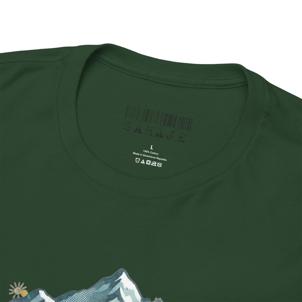 Adventure Compass Graphic Tee — Mountain, Globe & Flag Illustration