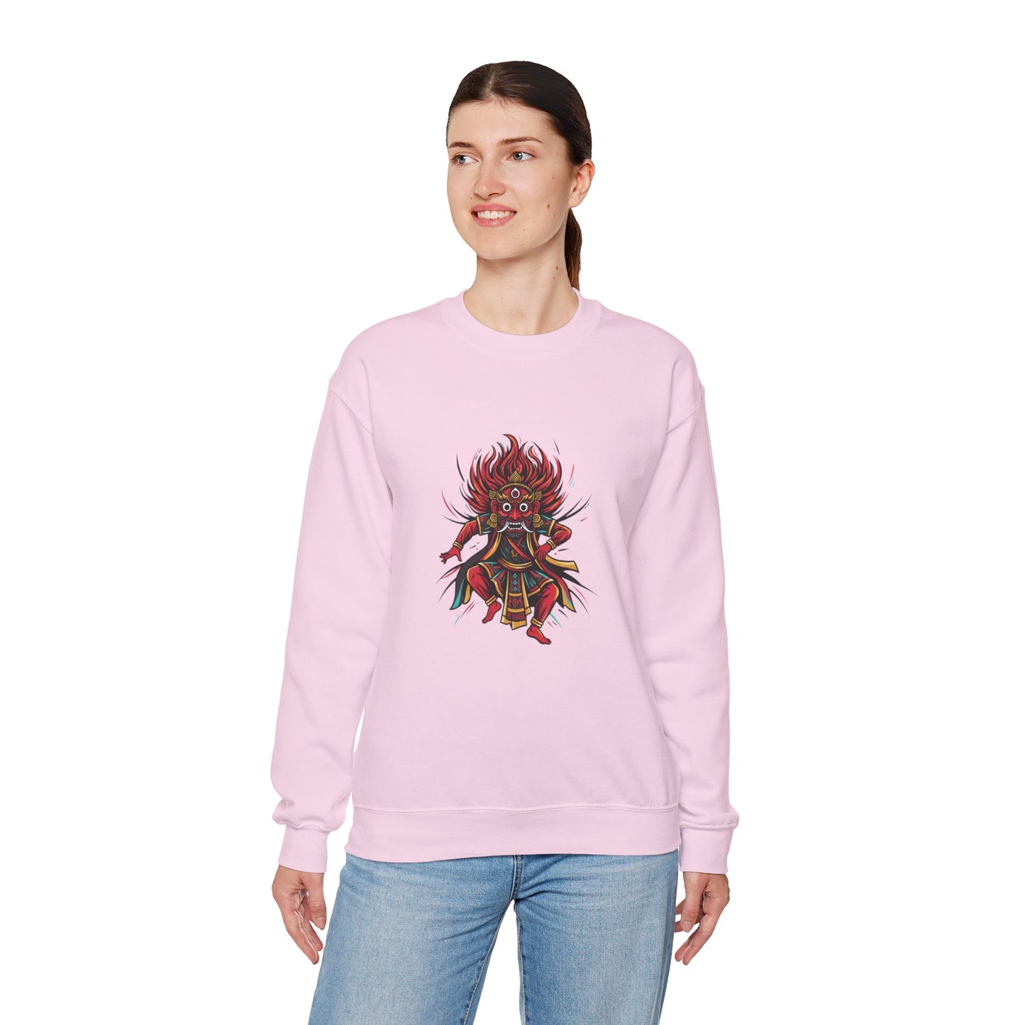 Crewneck Sweatshirt — Red Demon Guardian Graphic