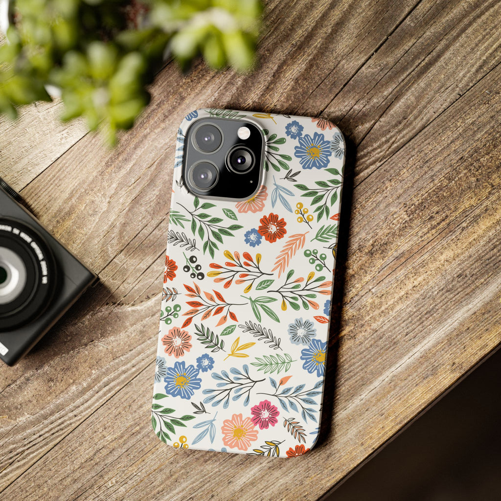 Slim Floral Phone Case — Colorful Hand-Drawn Wildflower Design
