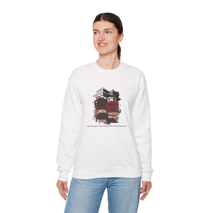 Crewneck Sweatshirt — Cozy Vintage Cabin Illustration with Quote