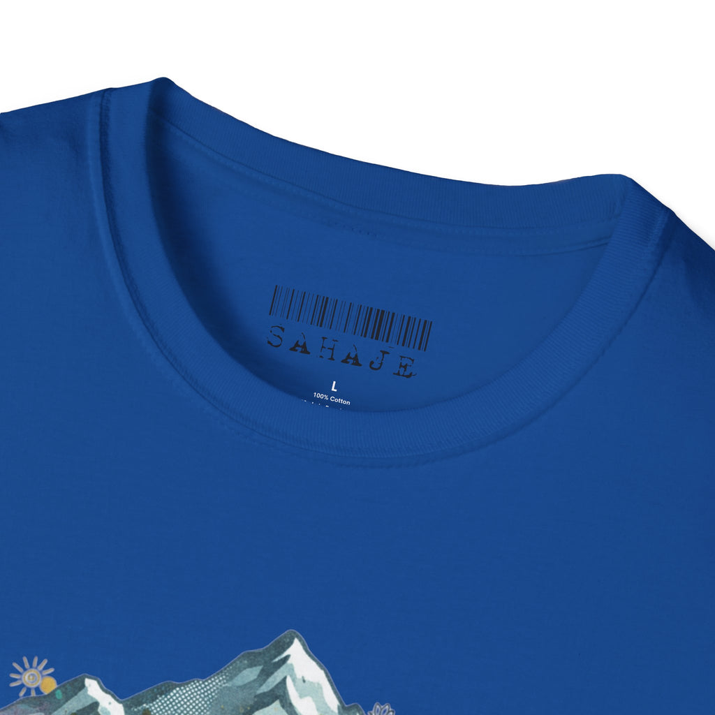 Adventure Compass T-Shirt — Mountain Compass with Prayer Flags & Colorful Globe