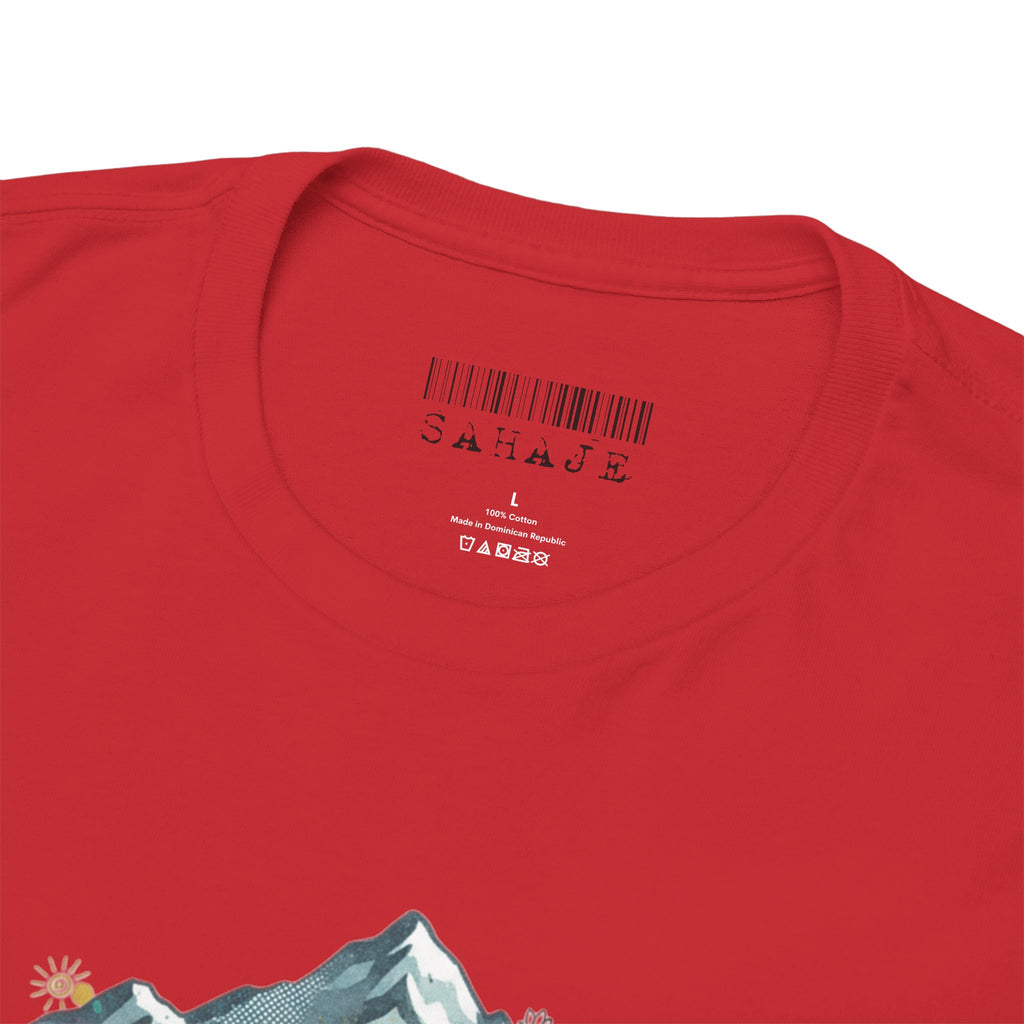 Adventure Compass Graphic Tee — Mountain, Globe & Flag Illustration