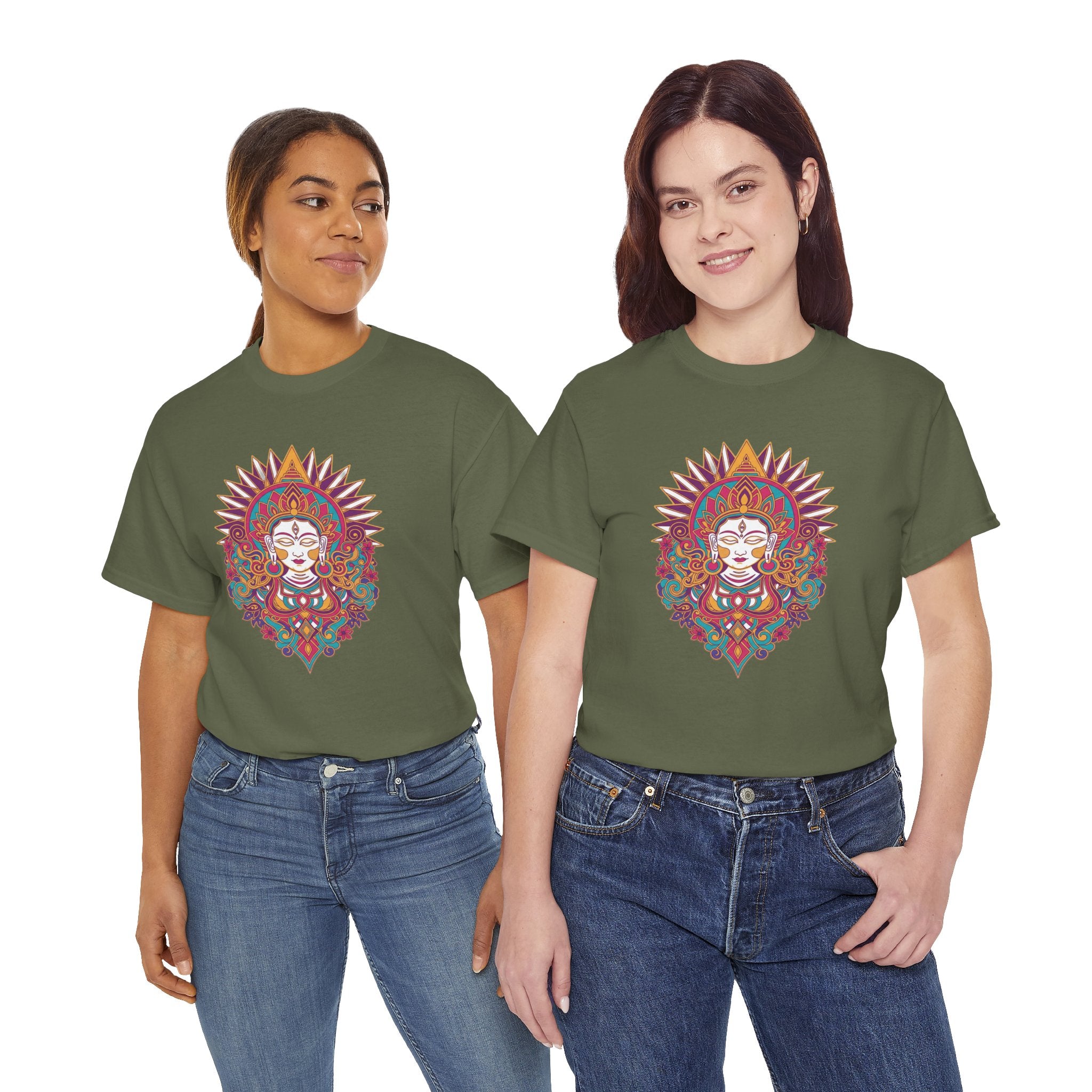 Spiritual Goddess Sun Mandala Tee — Colorful Boho Yoga T‑Shirt