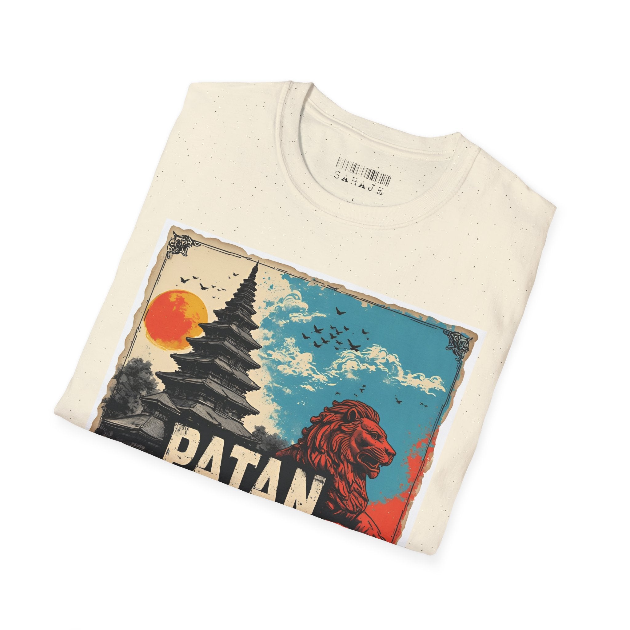Patan City T-Shirt – Temple & Lion Graphic Tee, Nepali Cultural Heritage Design