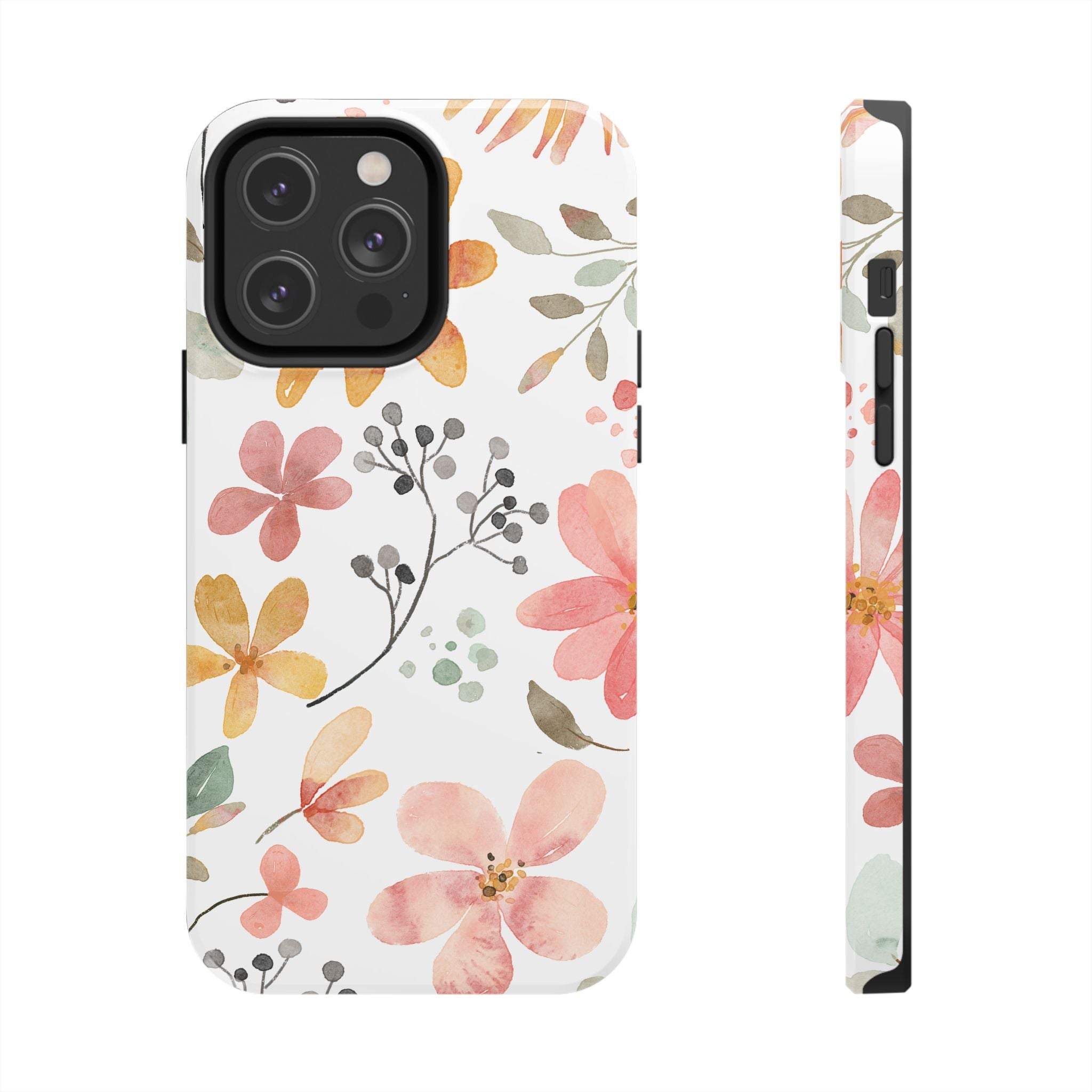 Floral Watercolor Tough Phone Case — Pink & Peach Botanical Protection