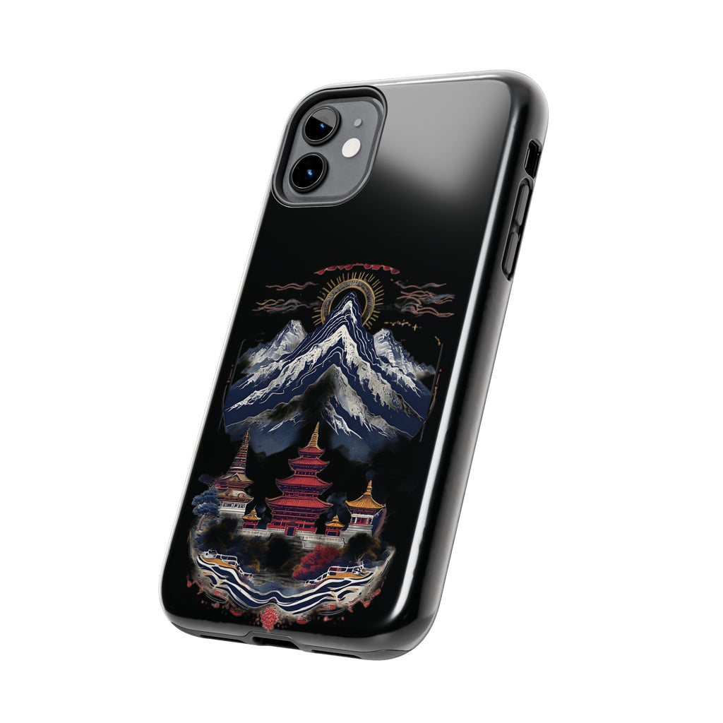 Mountain Temple Tough Phone Case — Japanese-Inspired Landscape Phone Cover